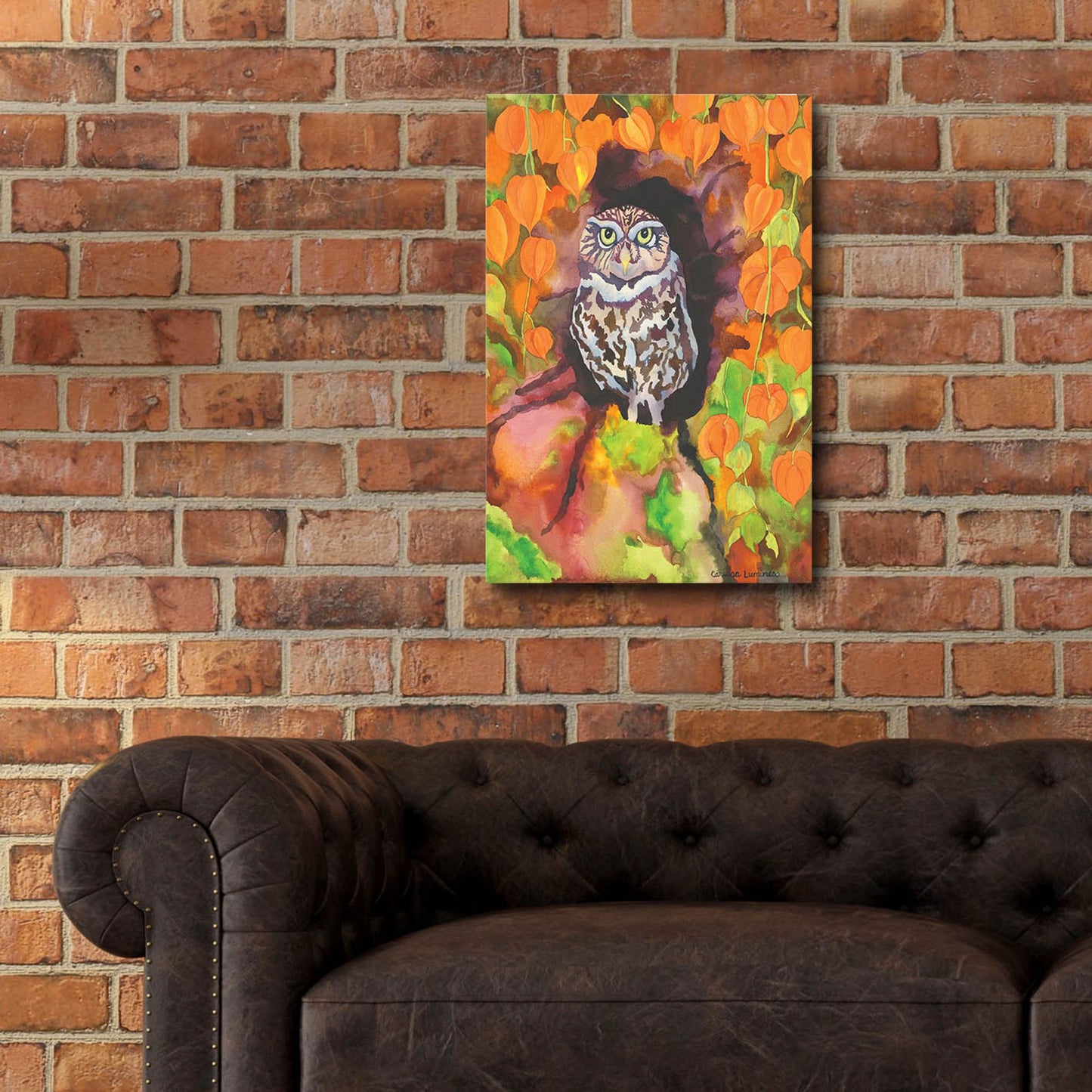 Epic Art 'Owl with Asian Lanterns' by Carissa Luminess, Acrylic Glass Wall Art,16x24