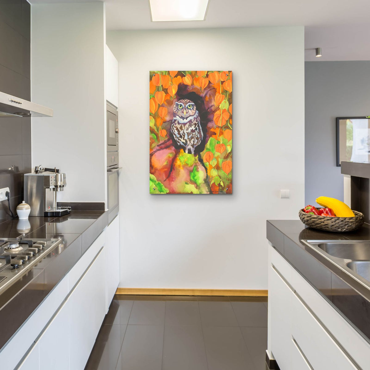 Owl with Asian Lanterns by Carissa Luminess - 24x36 acrylic wall art in a room