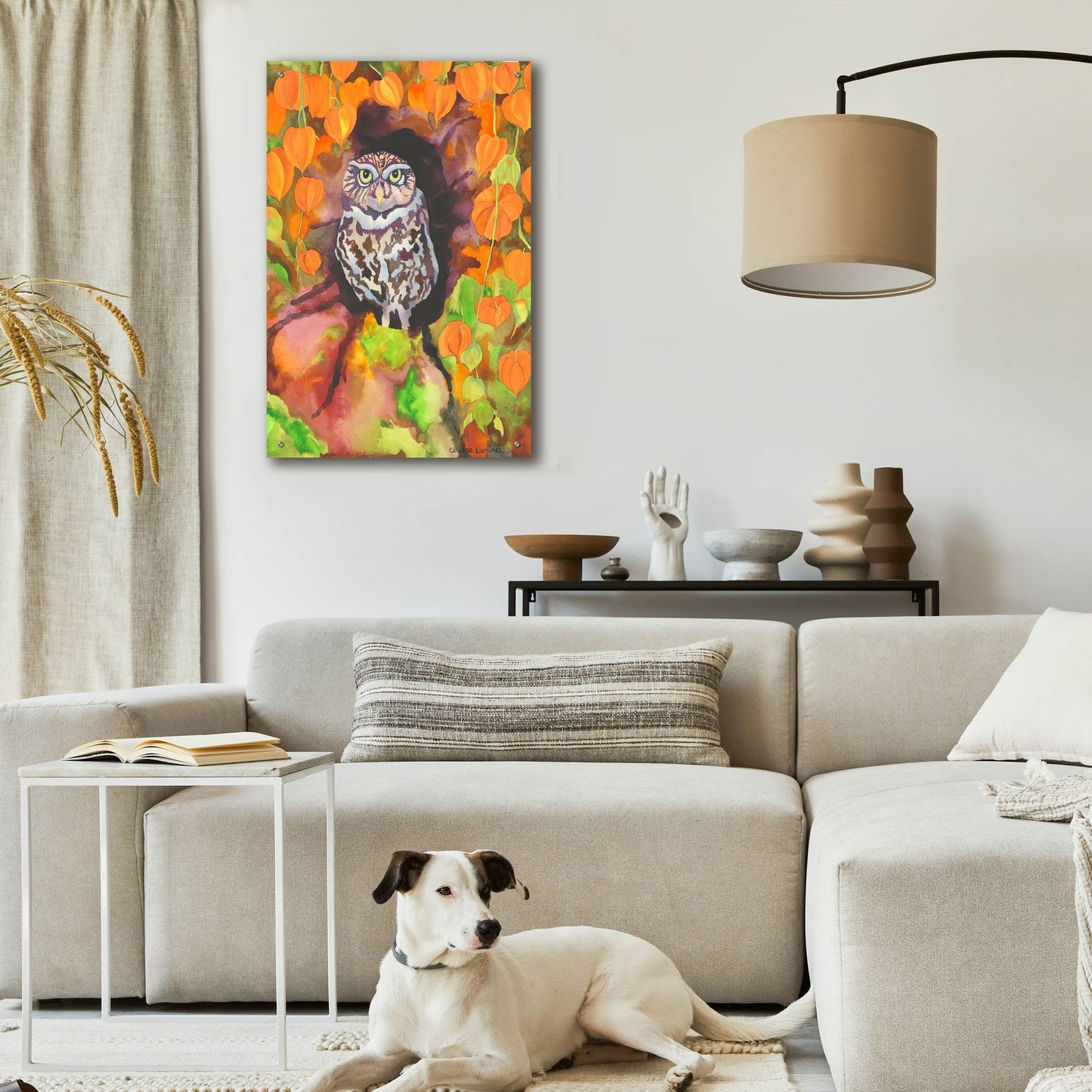 Epic Art 'Owl with Asian Lanterns' by Carissa Luminess, Acrylic Glass Wall Art,24x36