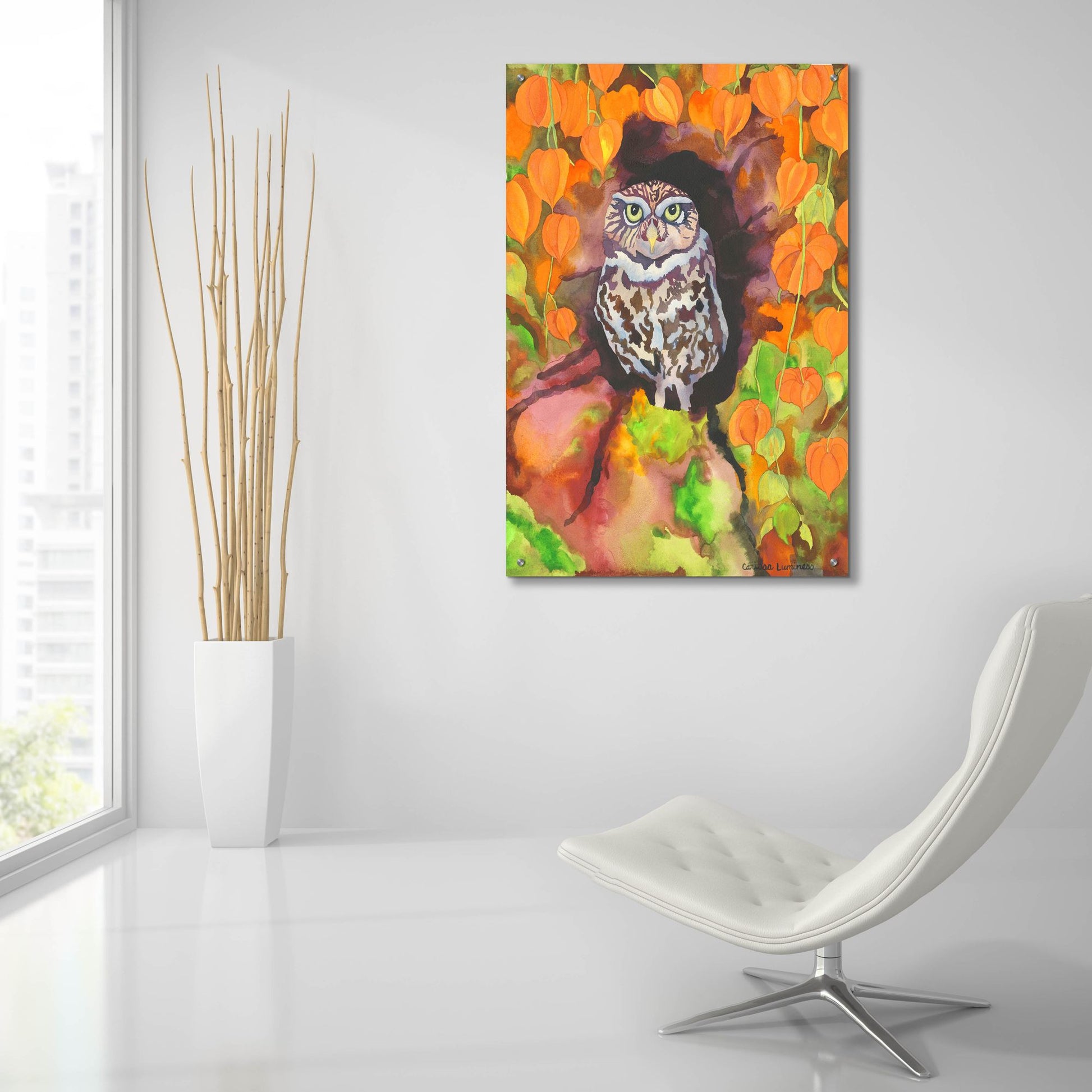 Epic Art 'Owl with Asian Lanterns' by Carissa Luminess, Acrylic Glass Wall Art,24x36