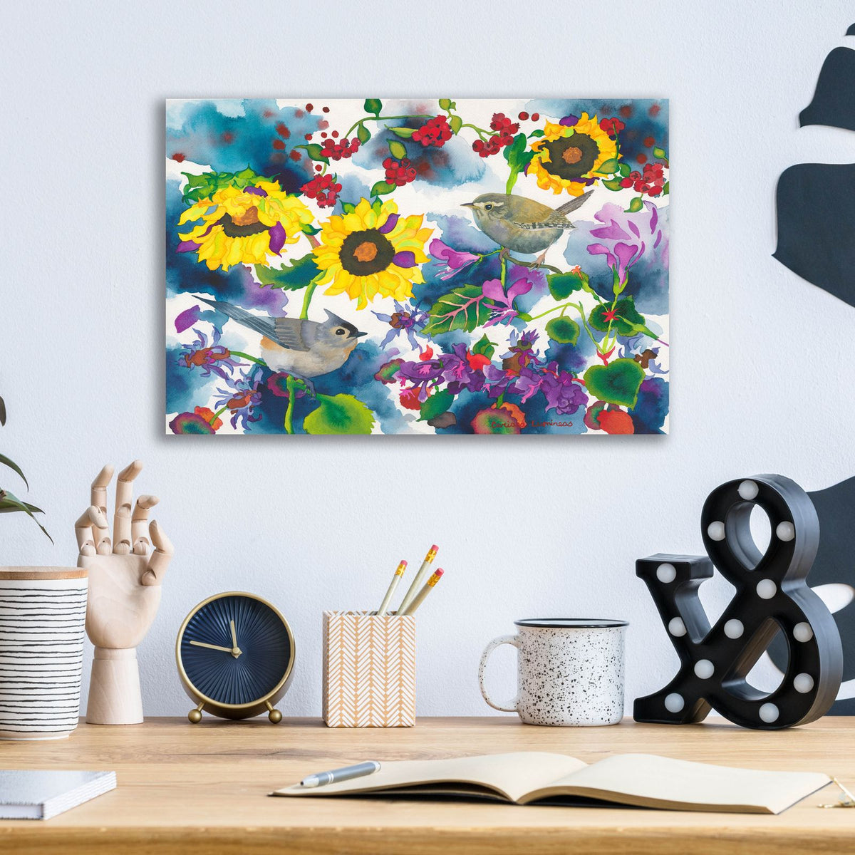 Titmouse & Wren by Carissa Luminess - 16x12 acrylic wall art in a room
