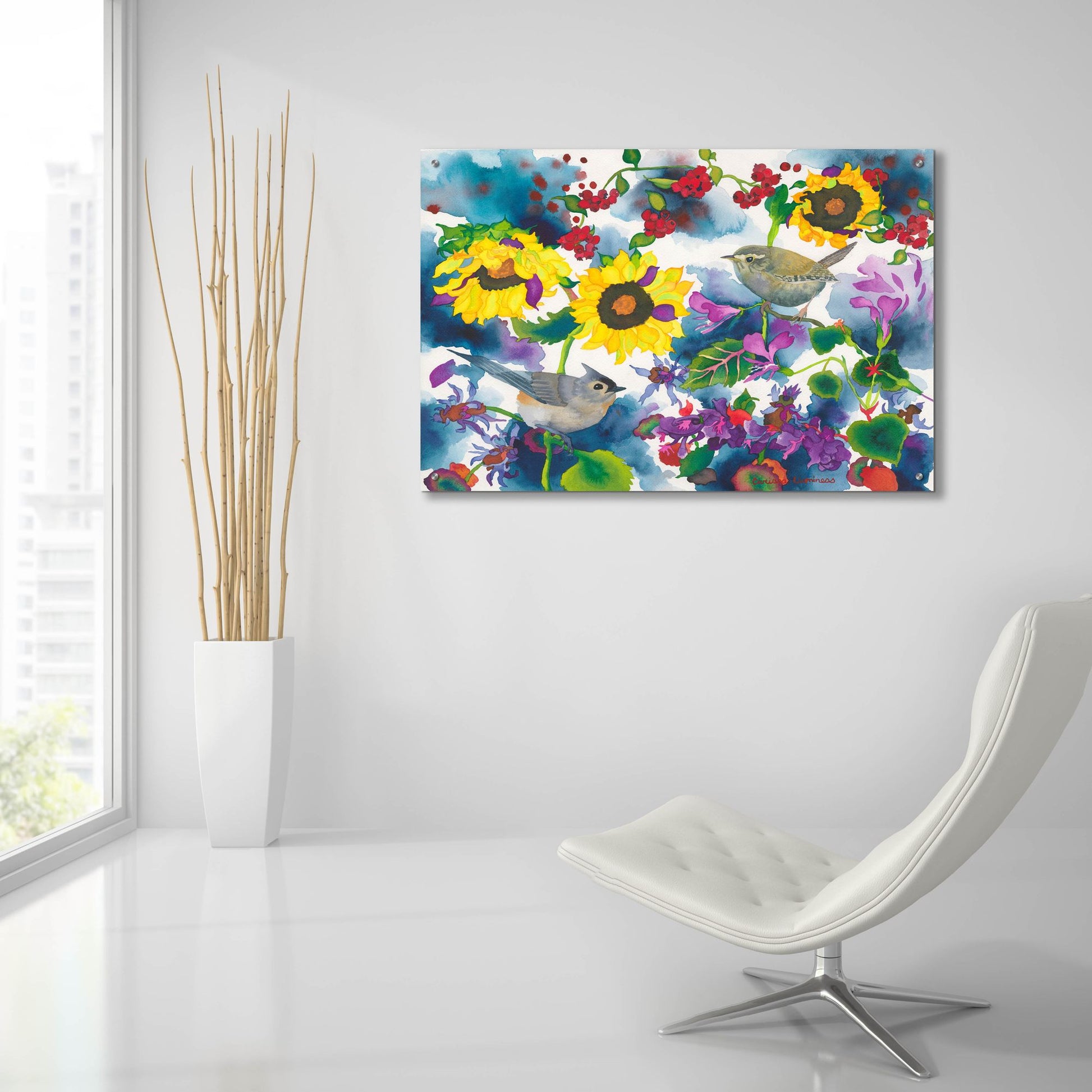 Epic Art 'Titmouse & Wren' by Carissa Luminess, Acrylic Glass Wall Art,36x24