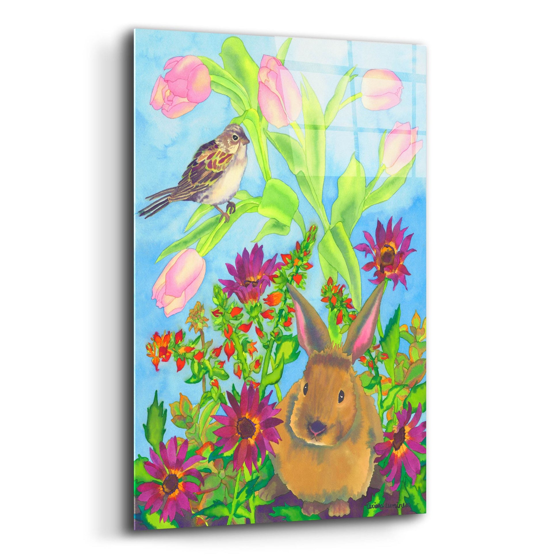 Epic Art 'Bunny and Sparrow' by Carissa Luminess, Acrylic Glass Wall Art,12x16