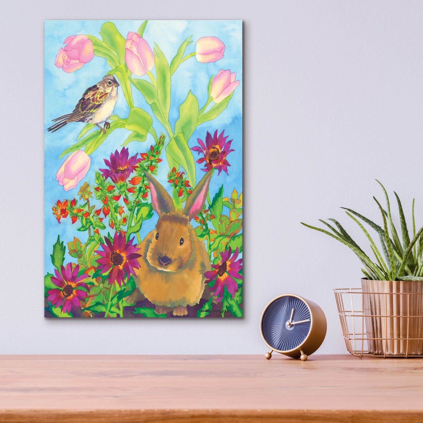 Epic Art 'Bunny and Sparrow' by Carissa Luminess, Acrylic Glass Wall Art,12x16