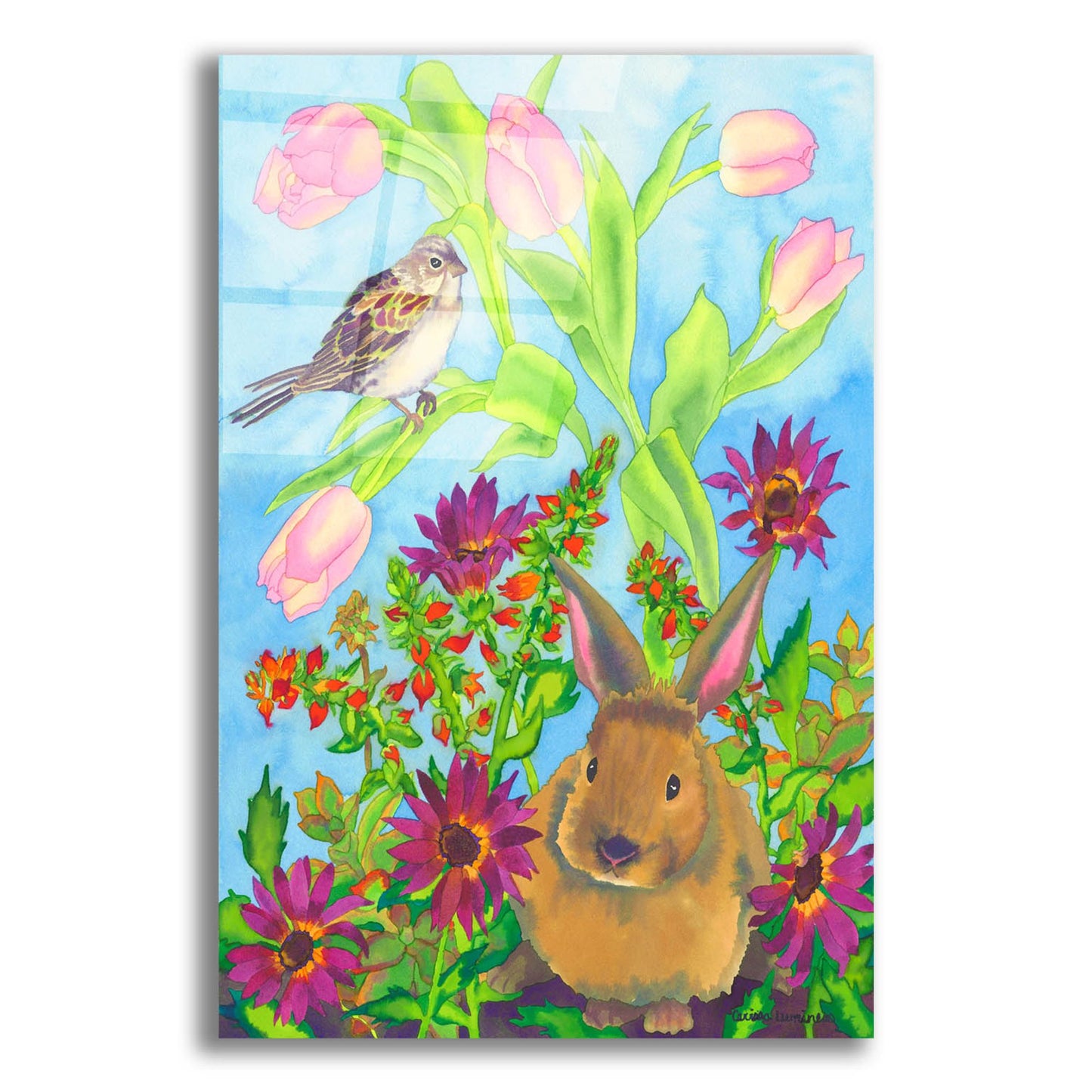 Epic Art 'Bunny and Sparrow' by Carissa Luminess, Acrylic Glass Wall Art,12x16