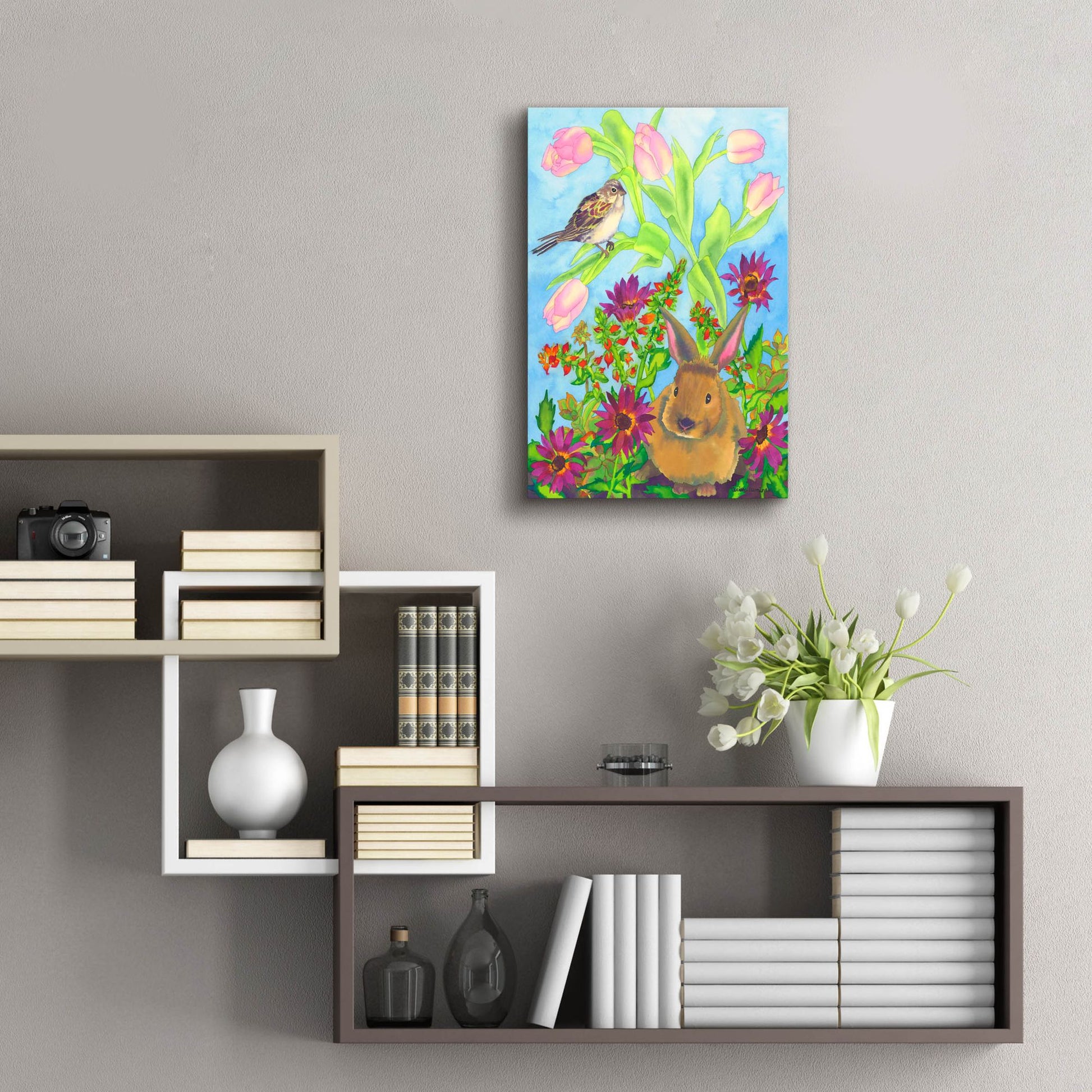 Epic Art 'Bunny and Sparrow' by Carissa Luminess, Acrylic Glass Wall Art,16x24