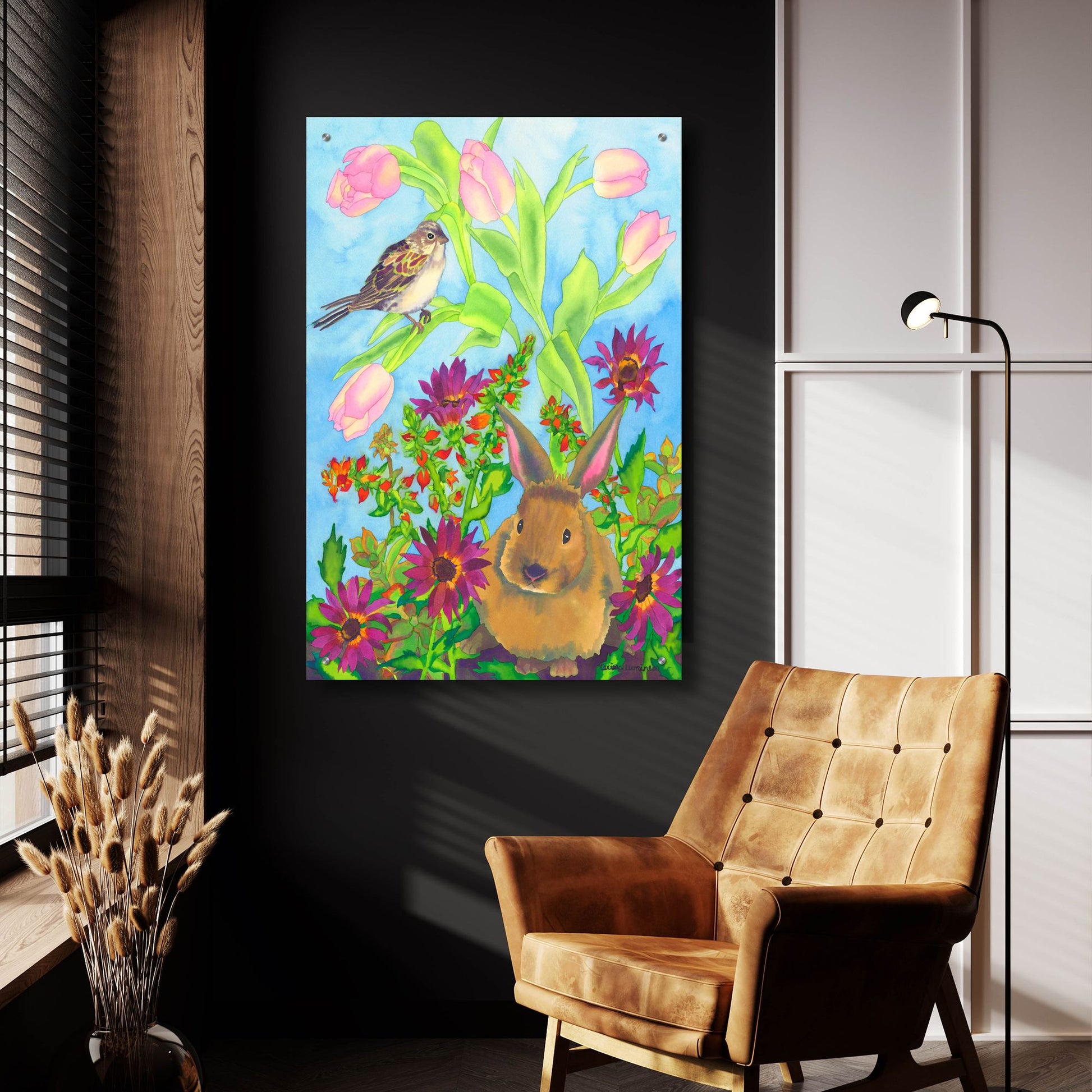 Epic Art 'Bunny and Sparrow' by Carissa Luminess, Acrylic Glass Wall Art,24x36