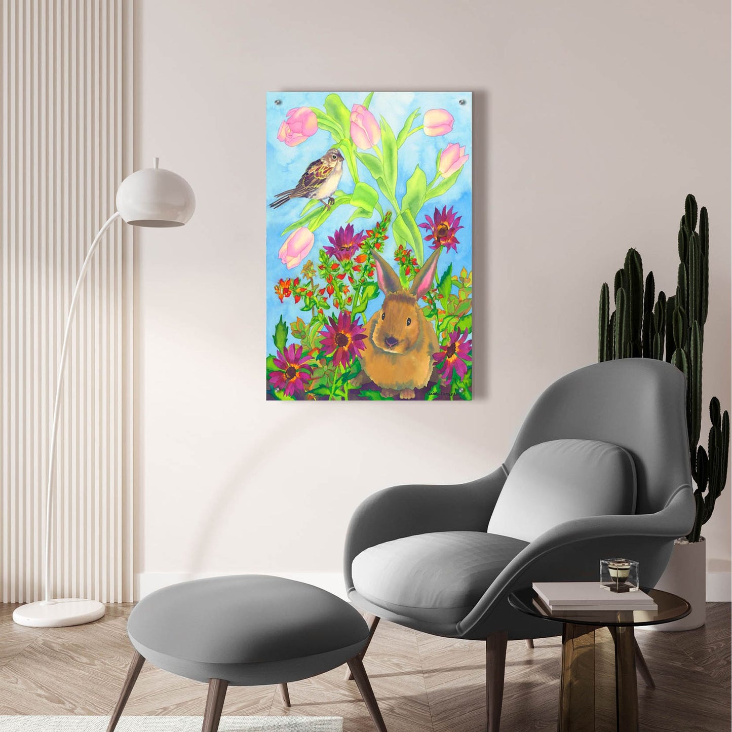 Epic Art 'Bunny and Sparrow' by Carissa Luminess, Acrylic Glass Wall Art,24x36