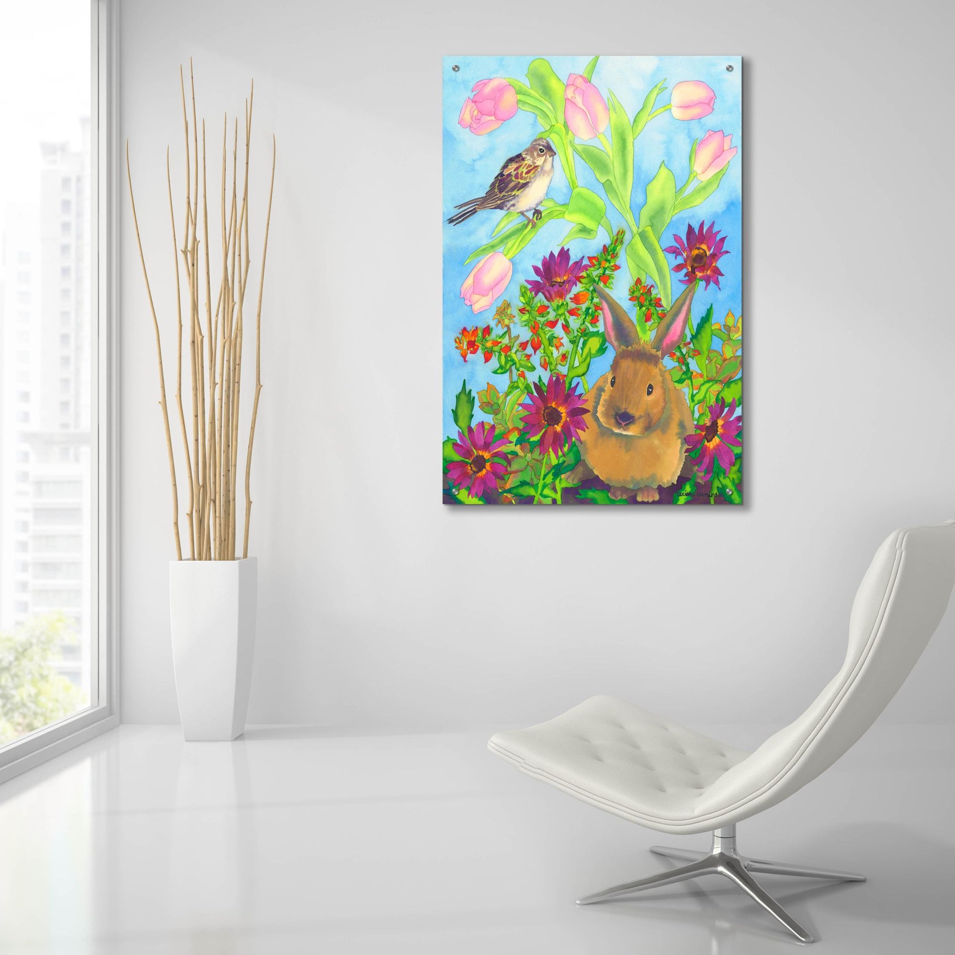 Epic Art 'Bunny and Sparrow' by Carissa Luminess, Acrylic Glass Wall Art,24x36