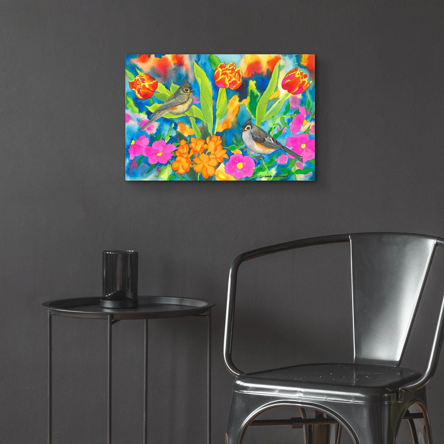 Epic Art 'Titmouses and Tulips' by Carissa Luminess, Acrylic Glass Wall Art,24x16