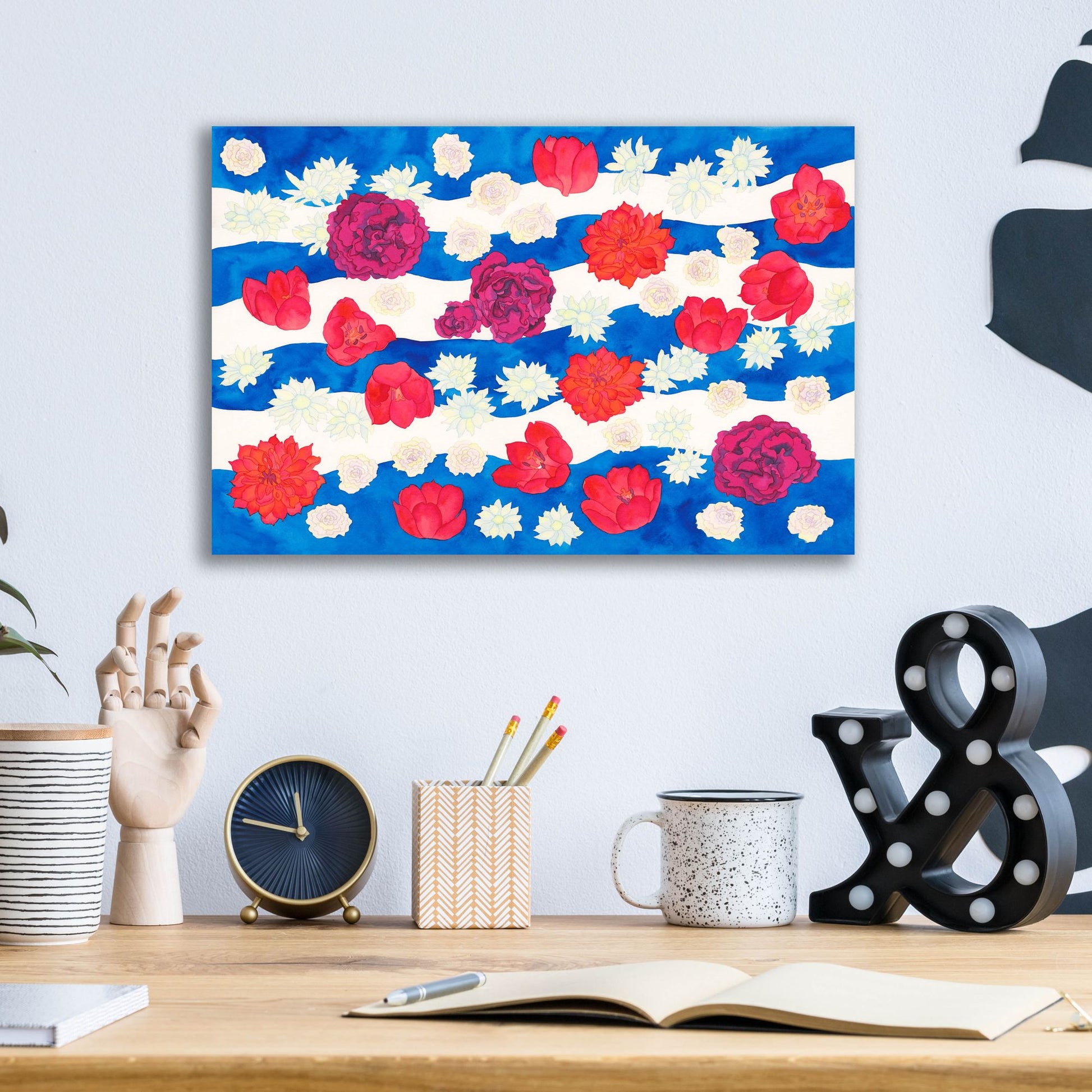 Epic Art 'Patriotic Floral' by Carissa Luminess, Acrylic Glass Wall Art,16x12