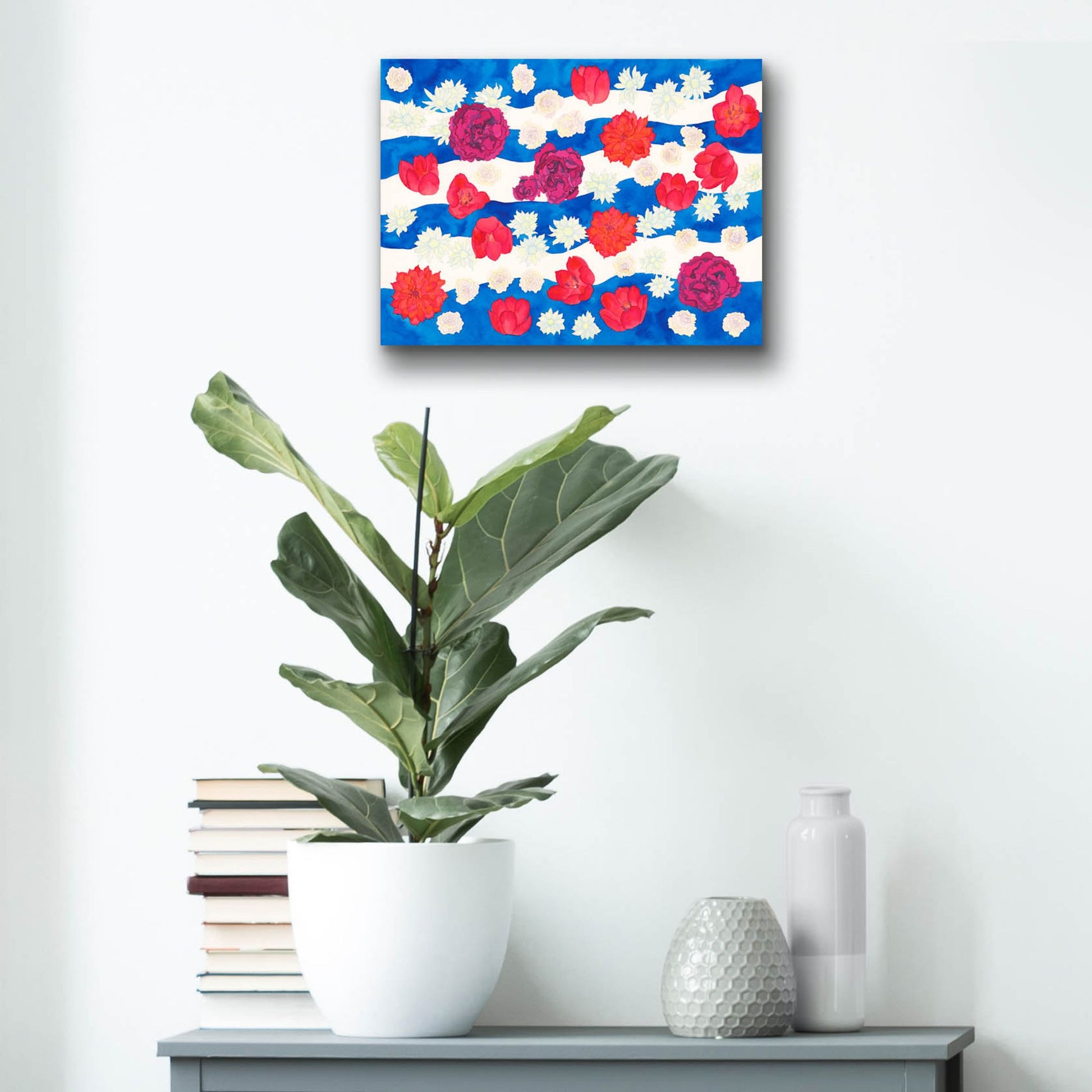 Epic Art 'Patriotic Floral' by Carissa Luminess, Acrylic Glass Wall Art,16x12