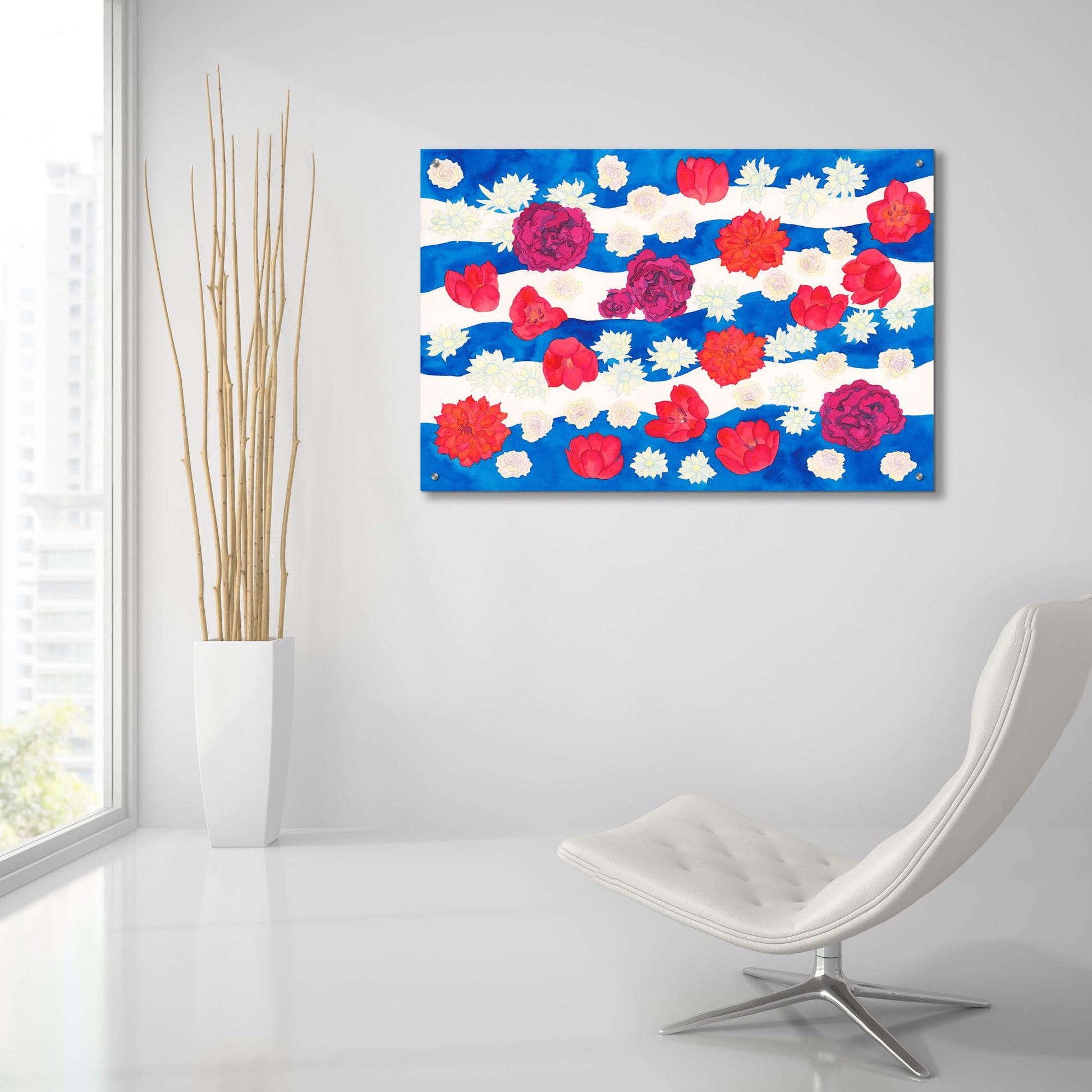 Epic Art 'Patriotic Floral' by Carissa Luminess, Acrylic Glass Wall Art,36x24