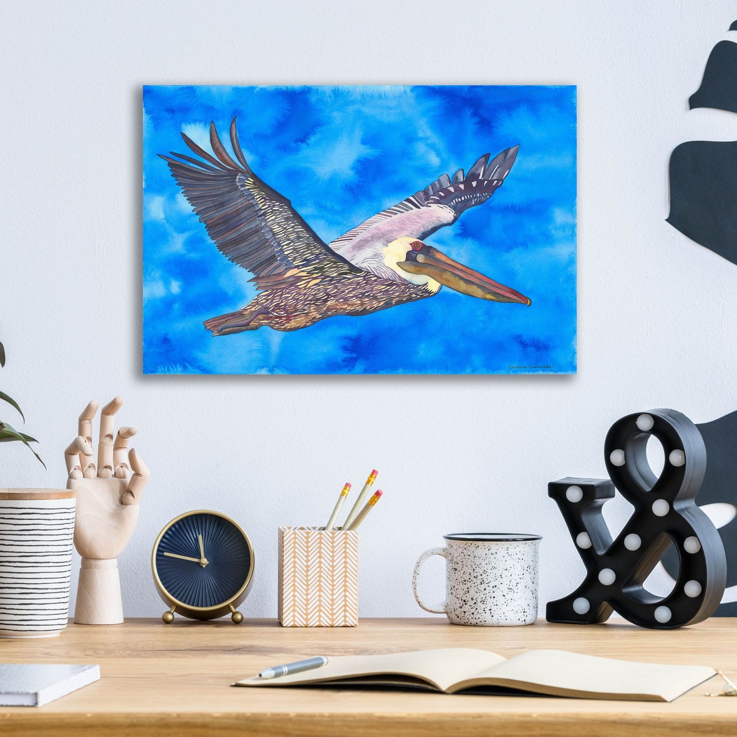 Epic Art 'Flying Pelican' by Carissa Luminess, Acrylic Glass Wall Art,16x12