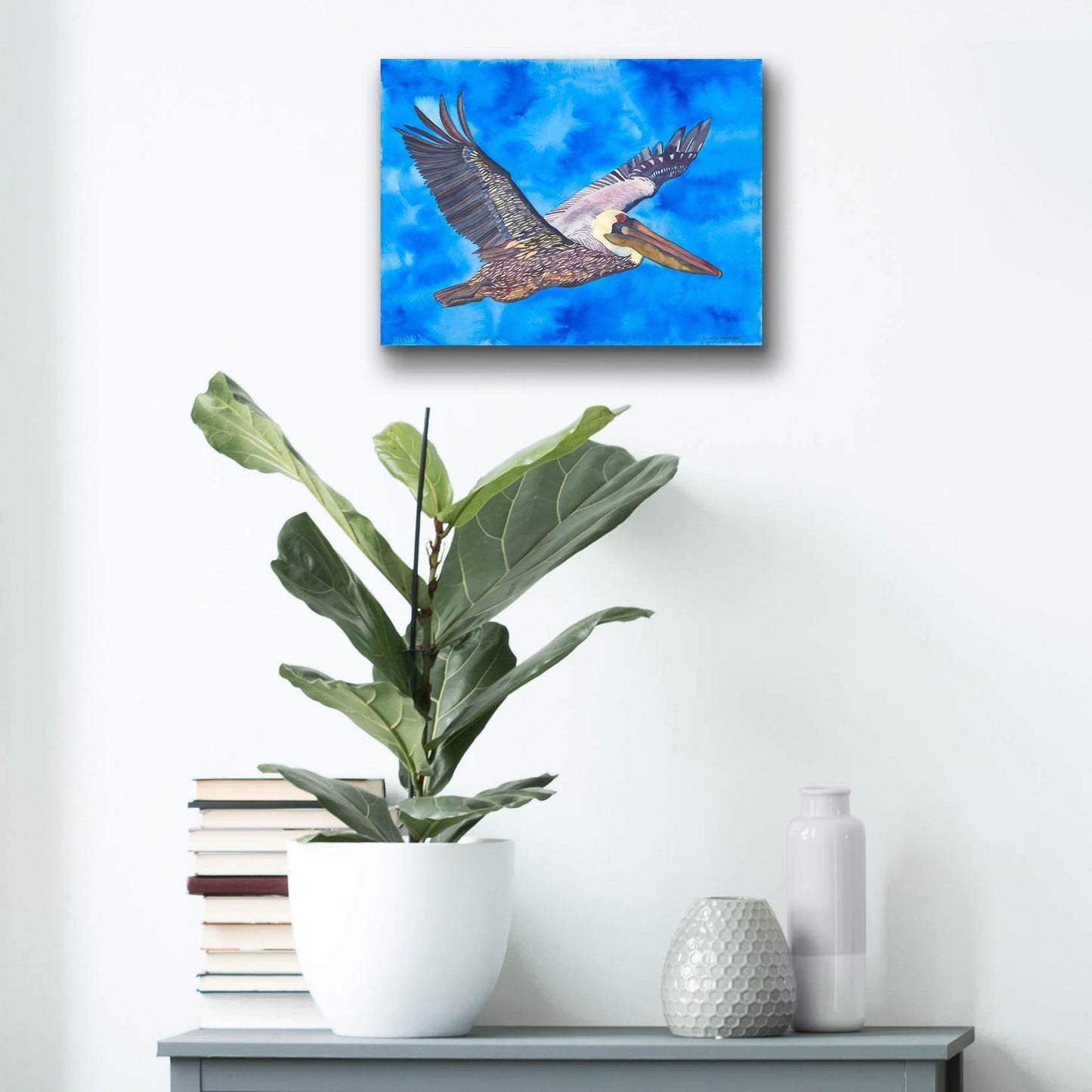 Epic Art 'Flying Pelican' by Carissa Luminess, Acrylic Glass Wall Art,16x12