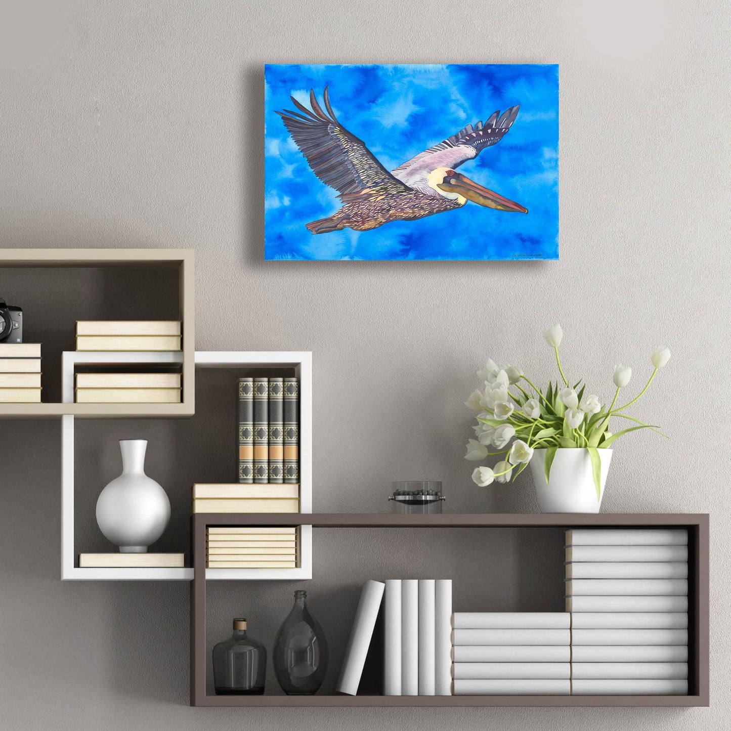 Epic Art 'Flying Pelican' by Carissa Luminess, Acrylic Glass Wall Art,24x16