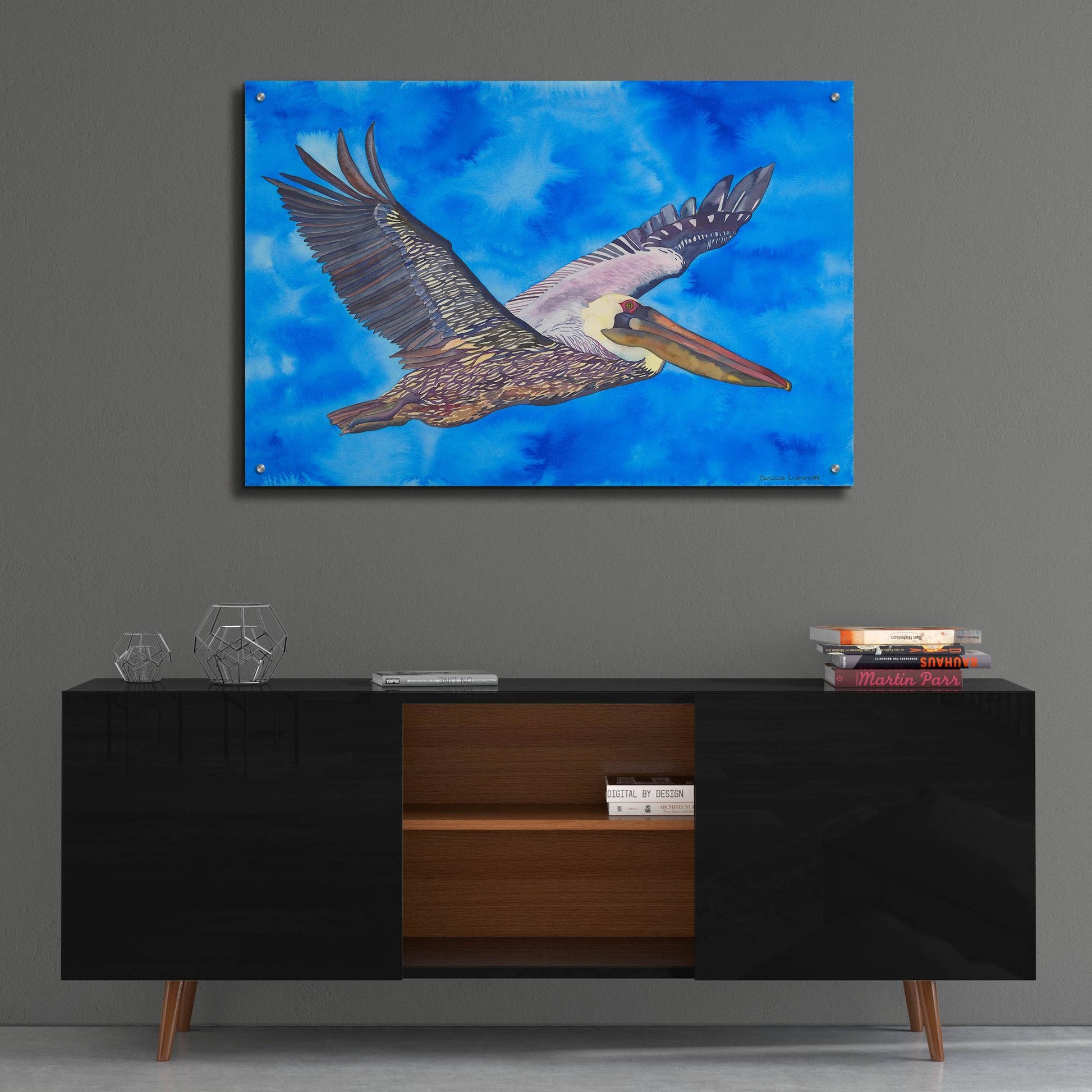 Epic Art 'Flying Pelican' by Carissa Luminess, Acrylic Glass Wall Art,36x24