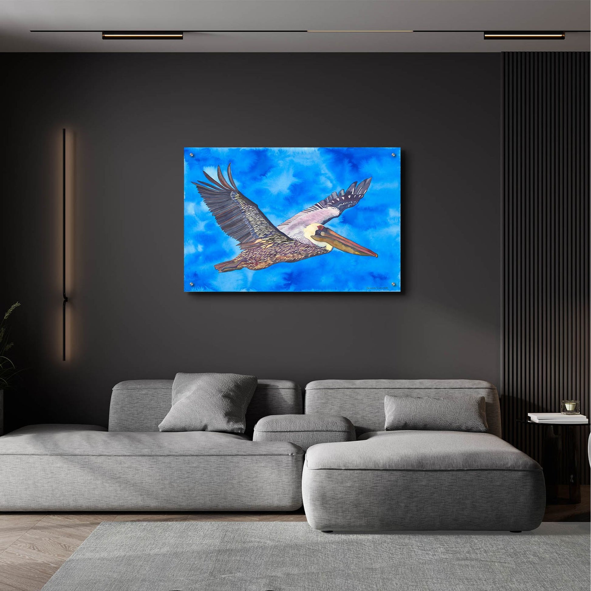 Epic Art 'Flying Pelican' by Carissa Luminess, Acrylic Glass Wall Art,36x24