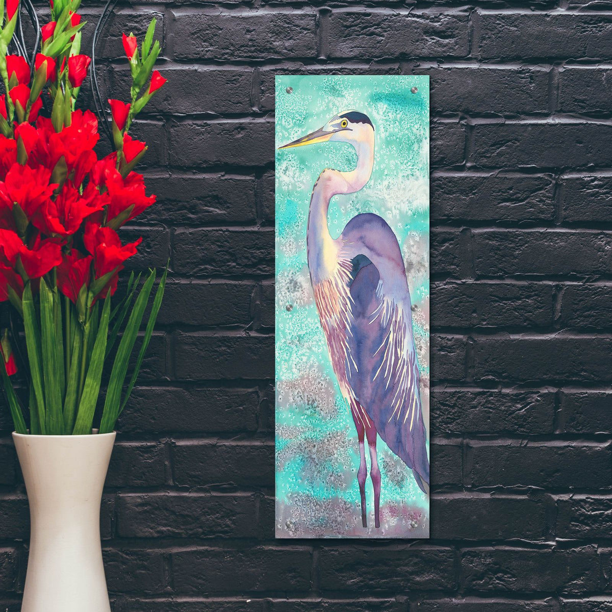 Great Blue Heron by Carissa Luminess - 12x36 acrylic wall art in a room