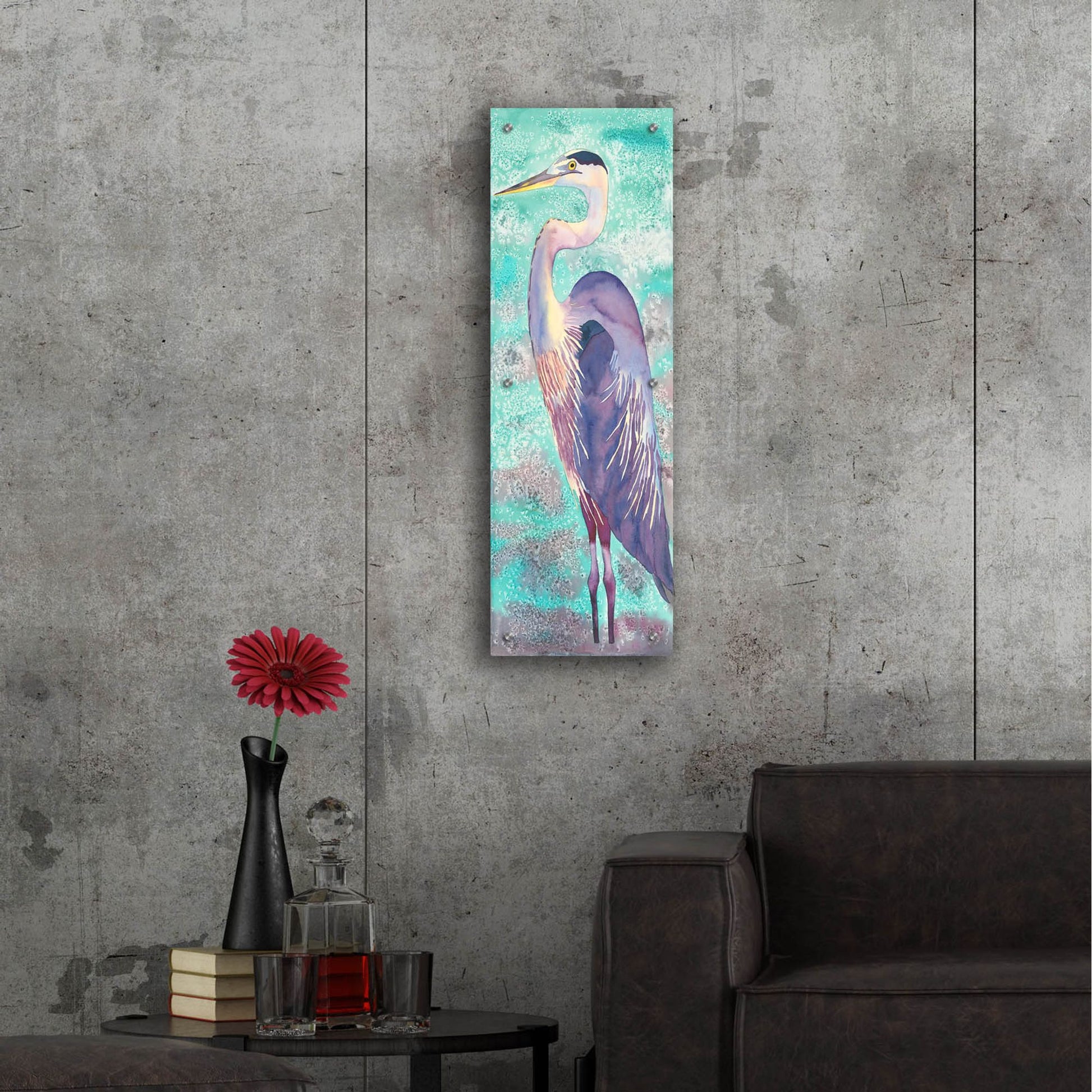 Epic Art 'Great Blue Heron' by Carissa Luminess, Acrylic Glass Wall Art,12x36