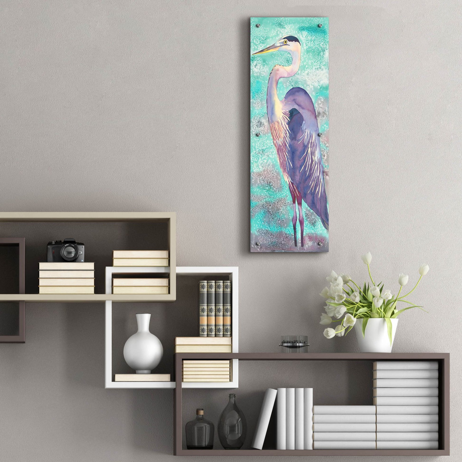 Epic Art 'Great Blue Heron' by Carissa Luminess, Acrylic Glass Wall Art,12x36