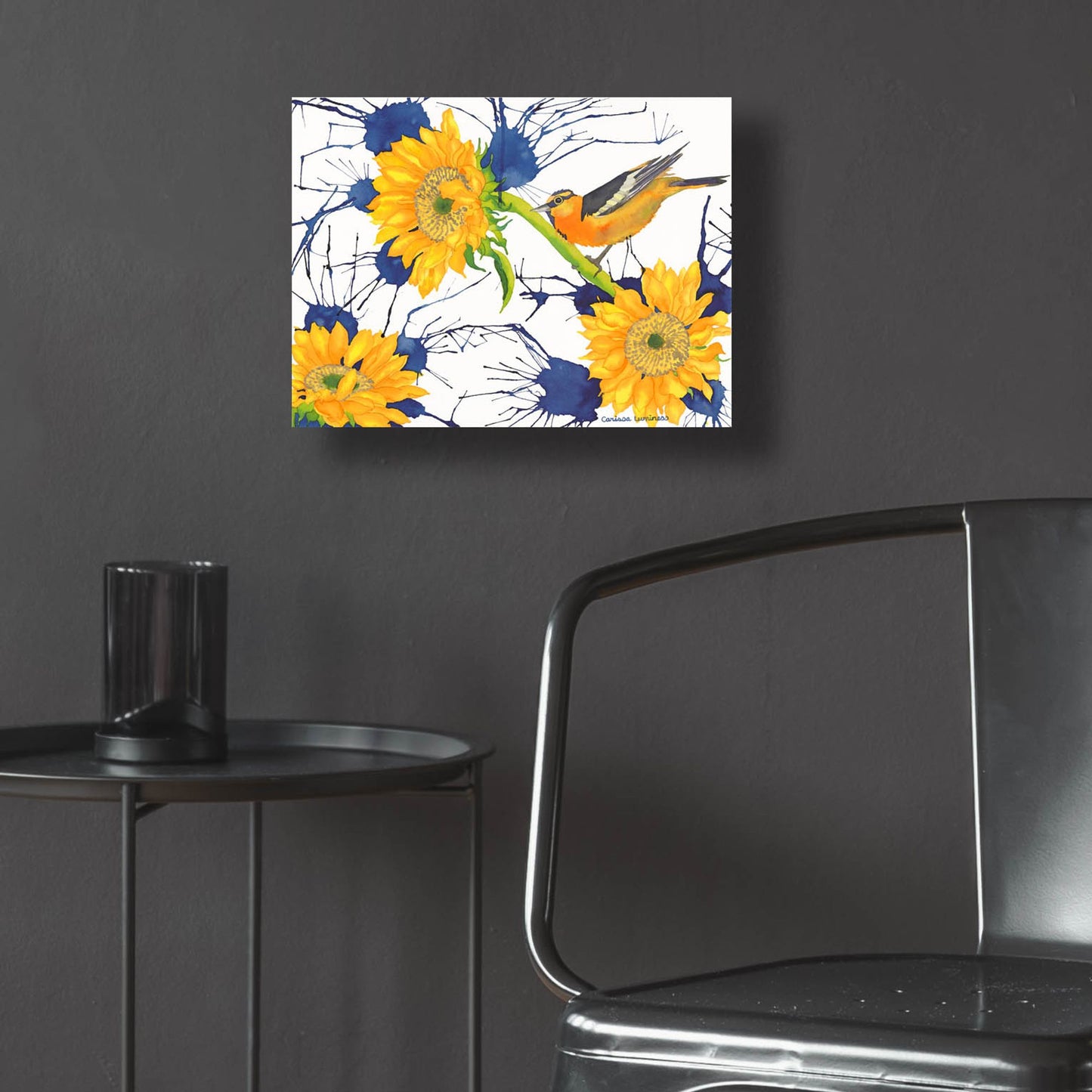 Epic Art 'Oriole with Sunflowers' by Carissa Luminess, Acrylic Glass Wall Art,16x12