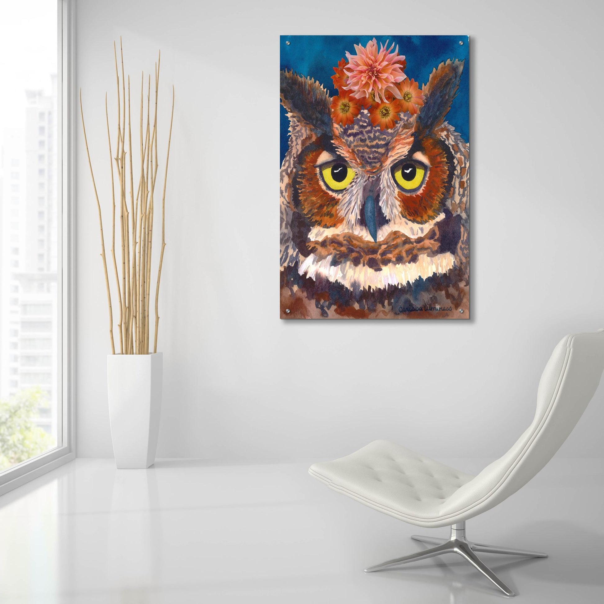 Epic Art 'Great Horned Owl' by Carissa Luminess, Acrylic Glass Wall Art,24x36