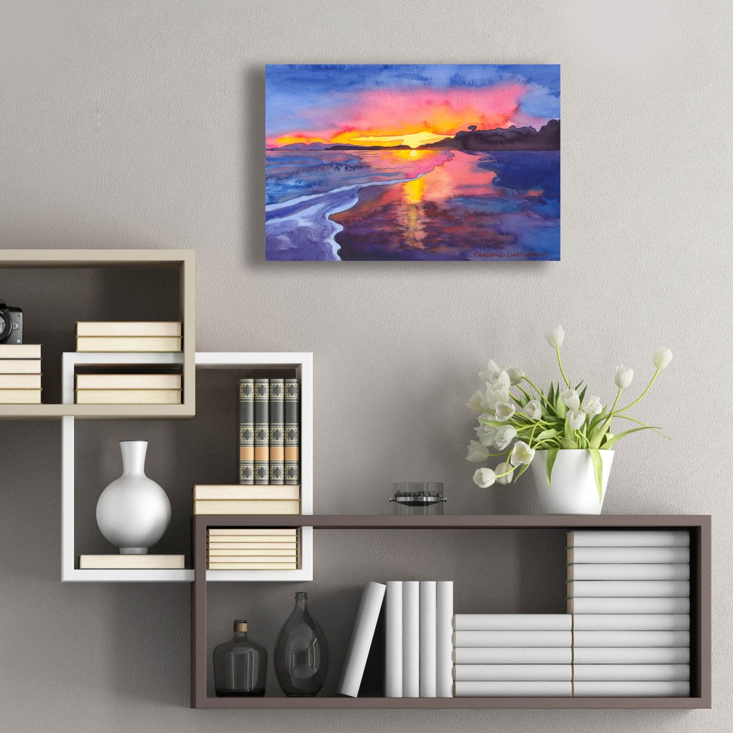 Epic Art 'Abstract Sunset' by Carissa Luminess, Acrylic Glass Wall Art,24x16