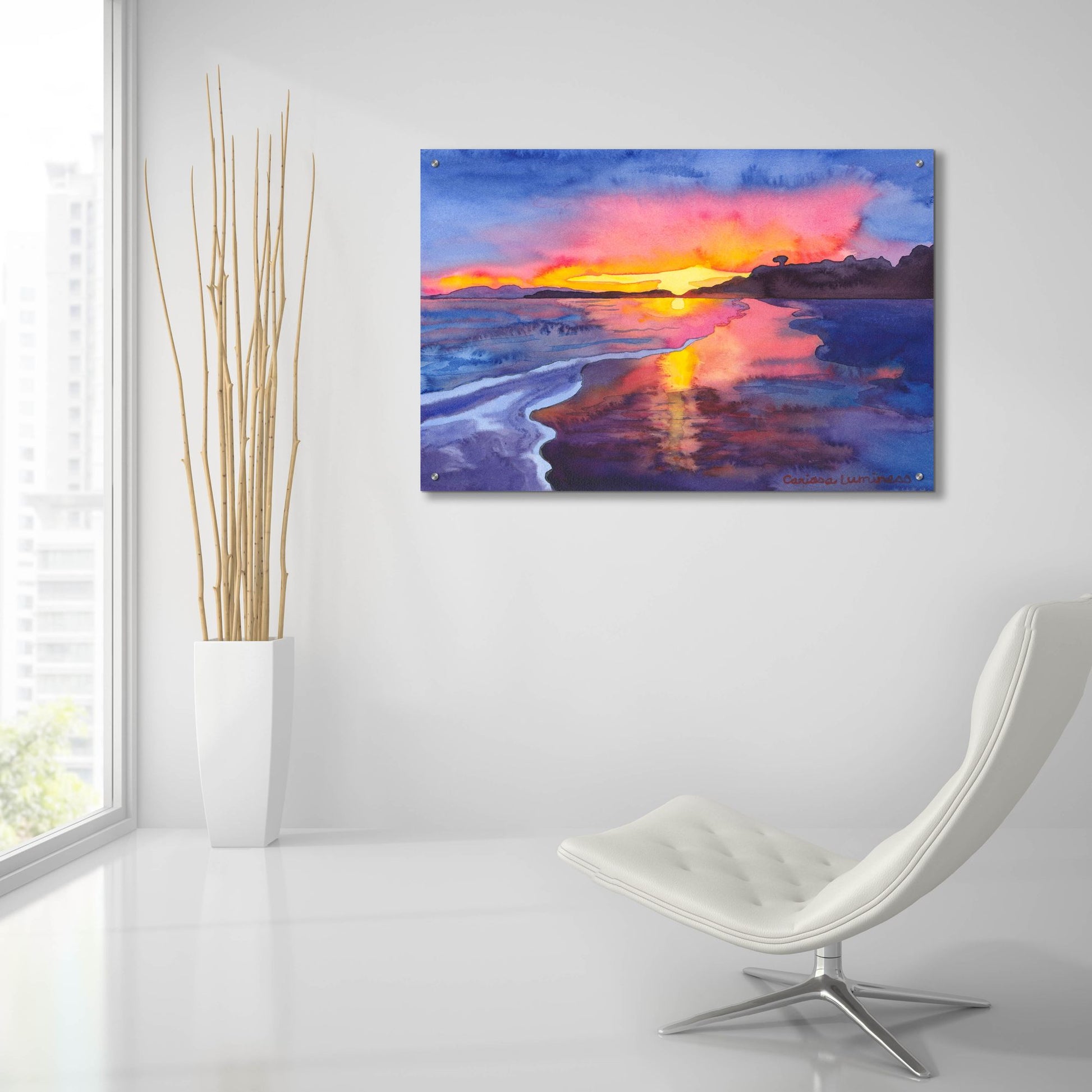 Epic Art 'Abstract Sunset' by Carissa Luminess, Acrylic Glass Wall Art,36x24