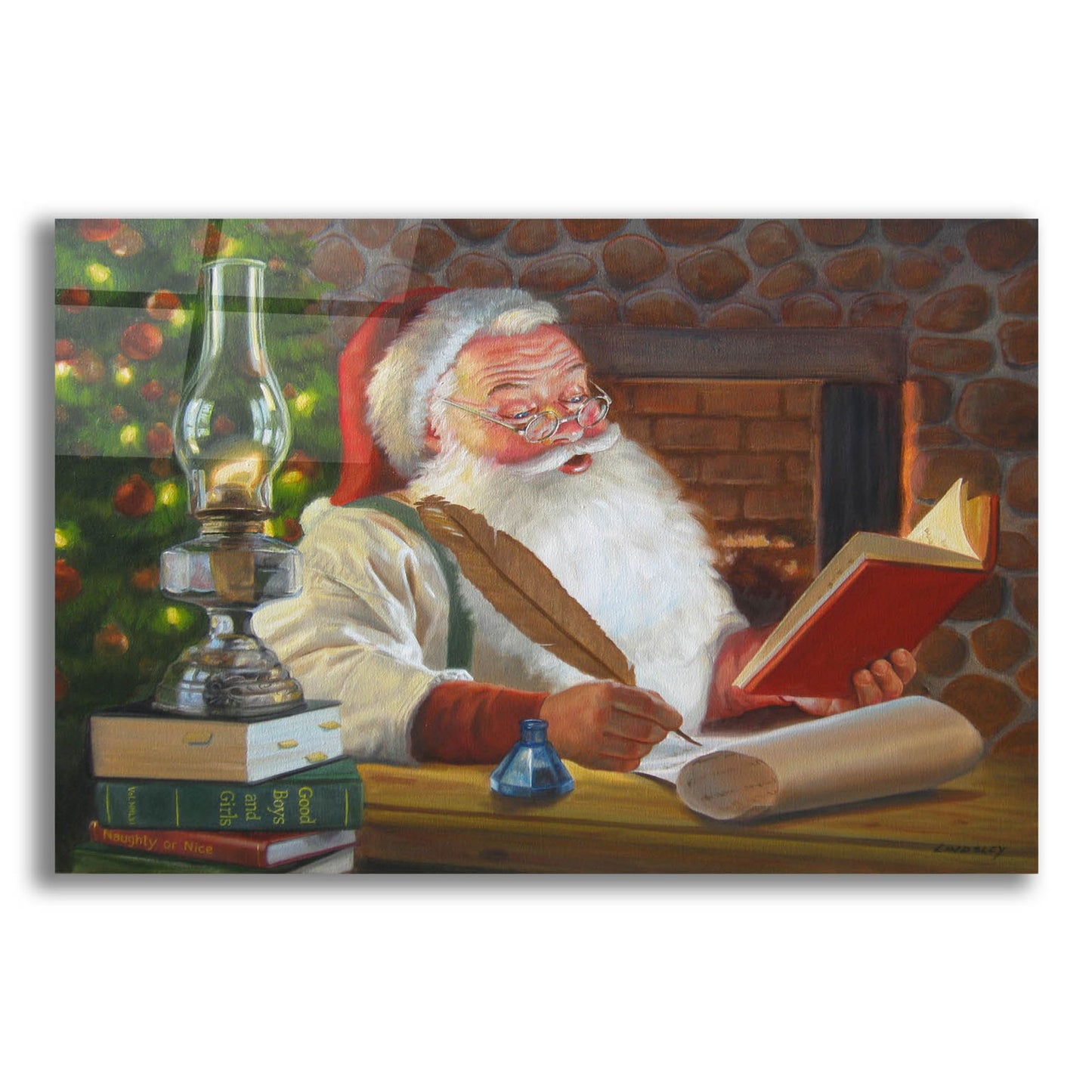 Epic Art 'Santa Making A List' by David Lindsley, Acrylic Glass Wall Art