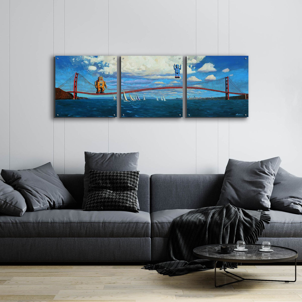 Epic Art 'Golden Gaters' by Eric Joyner, Acrylic Glass Wall Art, 3 Piece Set,72x24