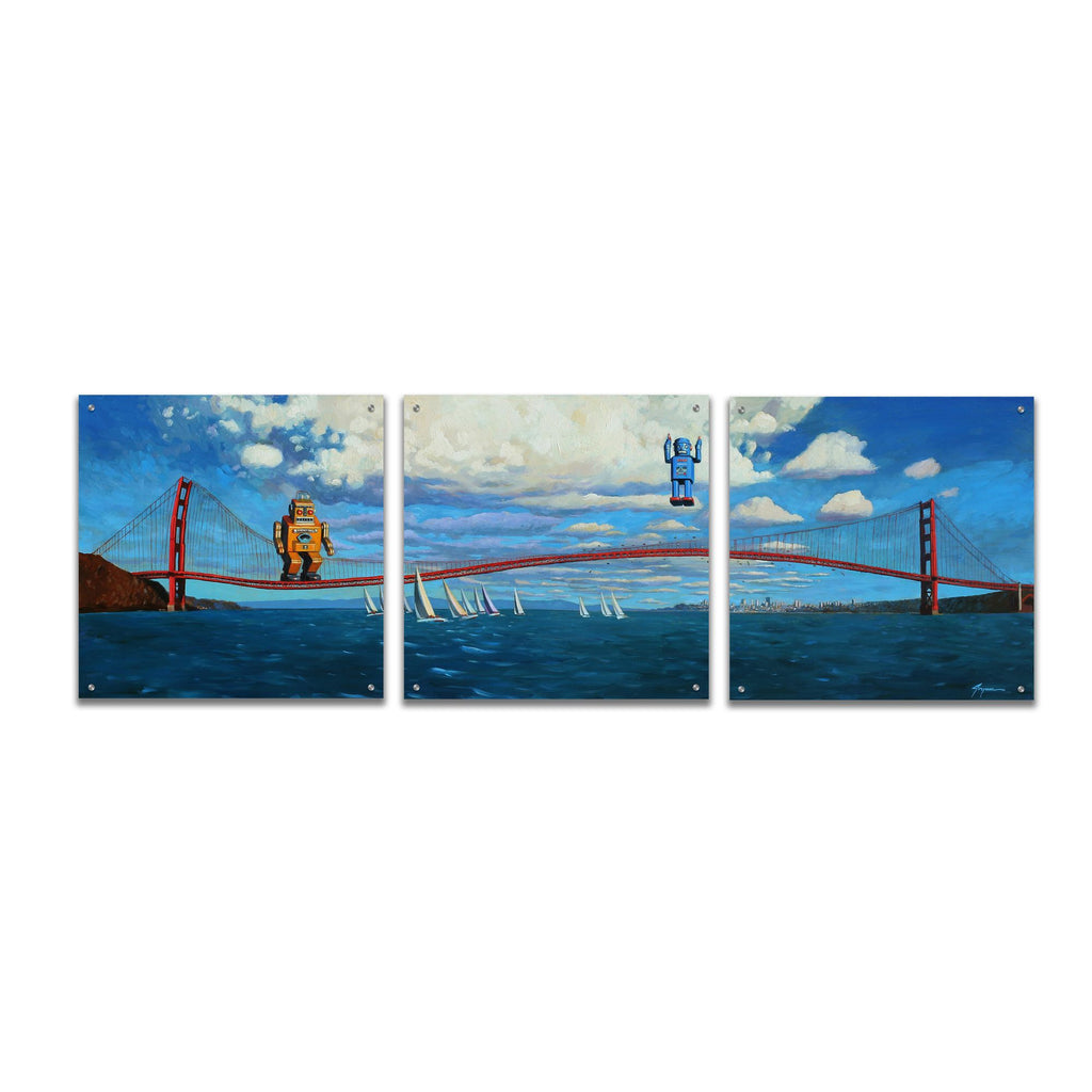 Epic Art 'Golden Gaters' by Eric Joyner, Acrylic Glass Wall Art, 3 Piece Set