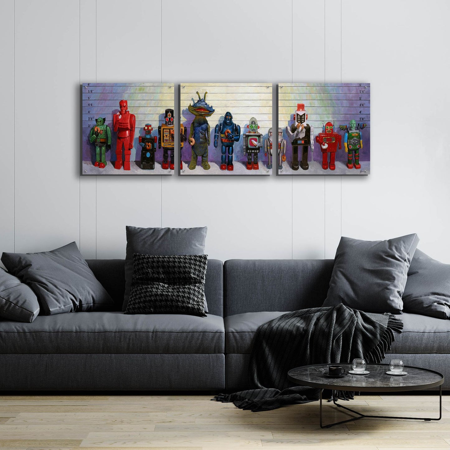 Epic Art 'Line-Up' by Eric Joyner, Acrylic Glass Wall Art, 3 Piece Set,72x24