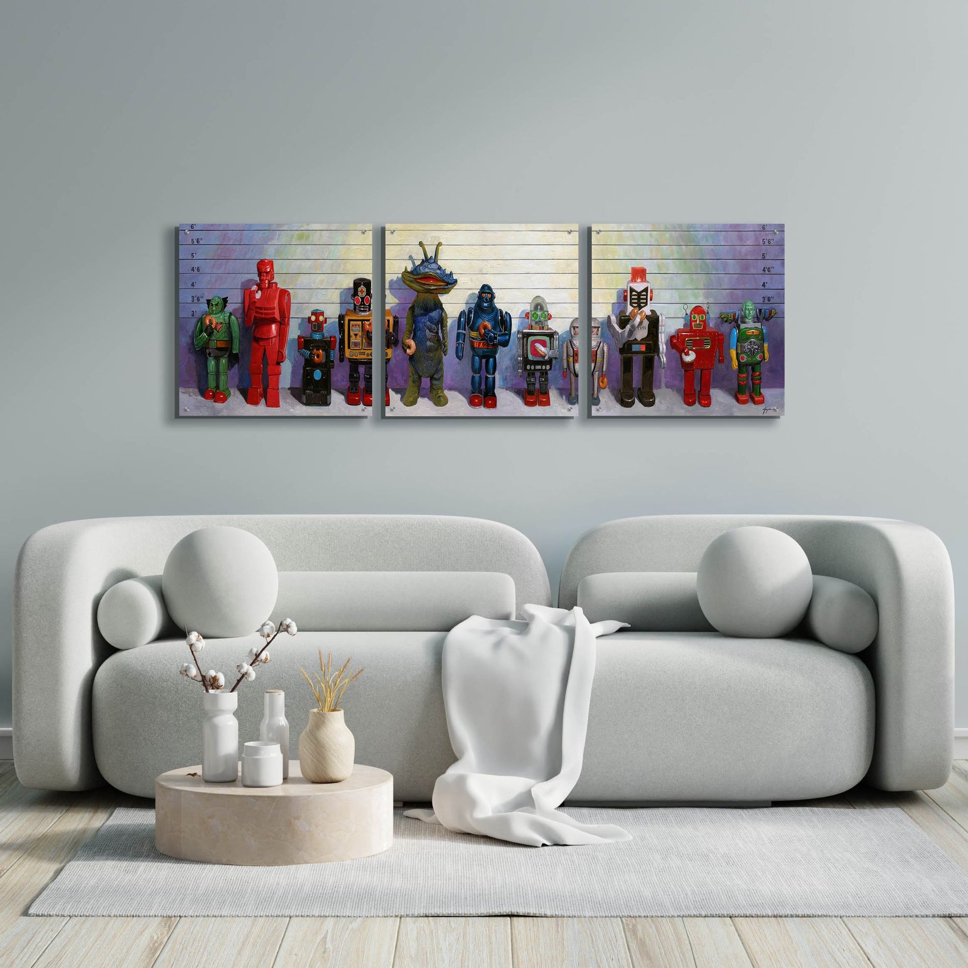 Epic Art 'Line-Up' by Eric Joyner, Acrylic Glass Wall Art, 3 Piece Set,72x24