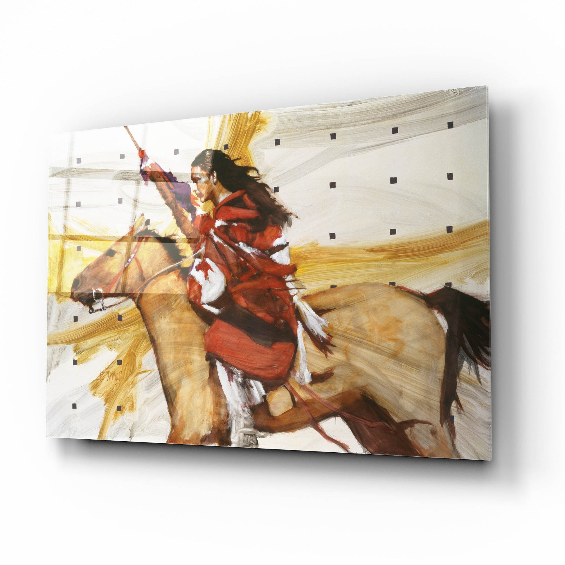 Epic Art 'Indian On Horseback' by J. E. Knauf, Acrylic Glass Wall Art,16x12