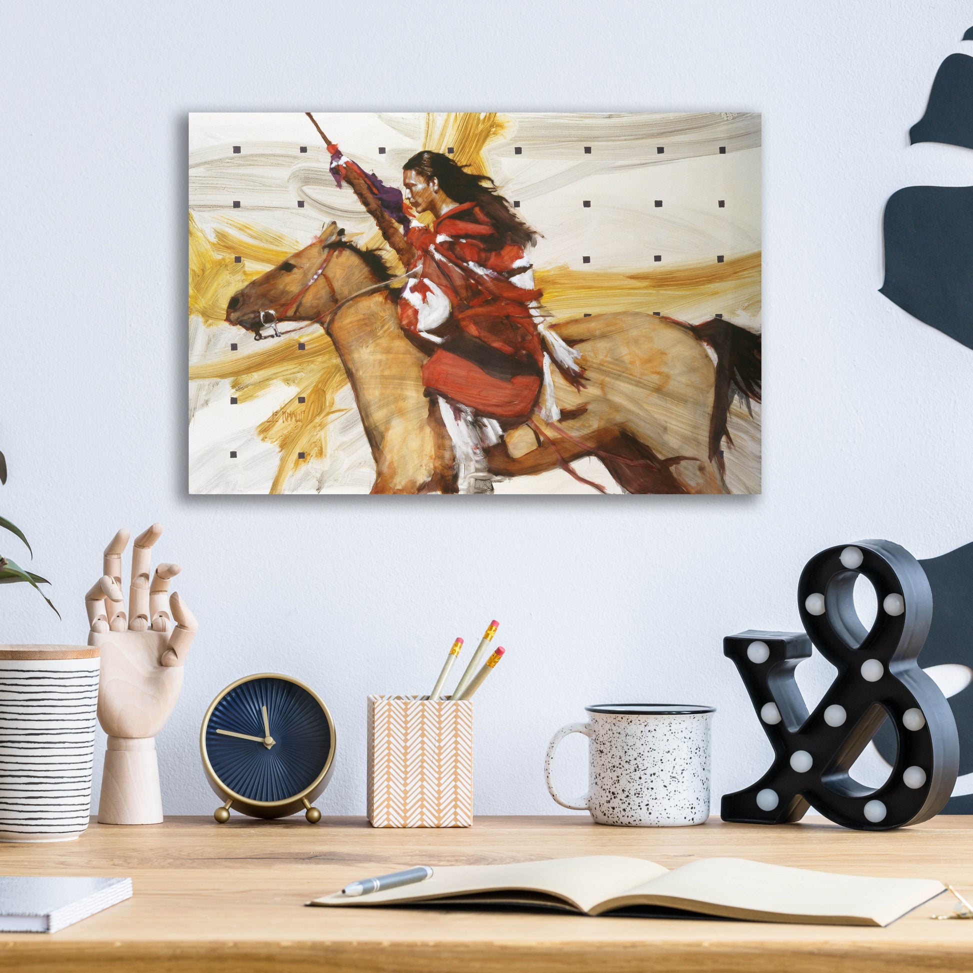 Epic Art 'Indian On Horseback' by J. E. Knauf, Acrylic Glass Wall Art,16x12