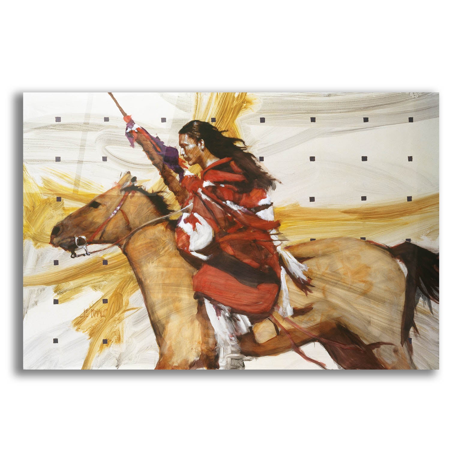 Epic Art 'Indian On Horseback' by J. E. Knauf, Acrylic Glass Wall Art,16x12