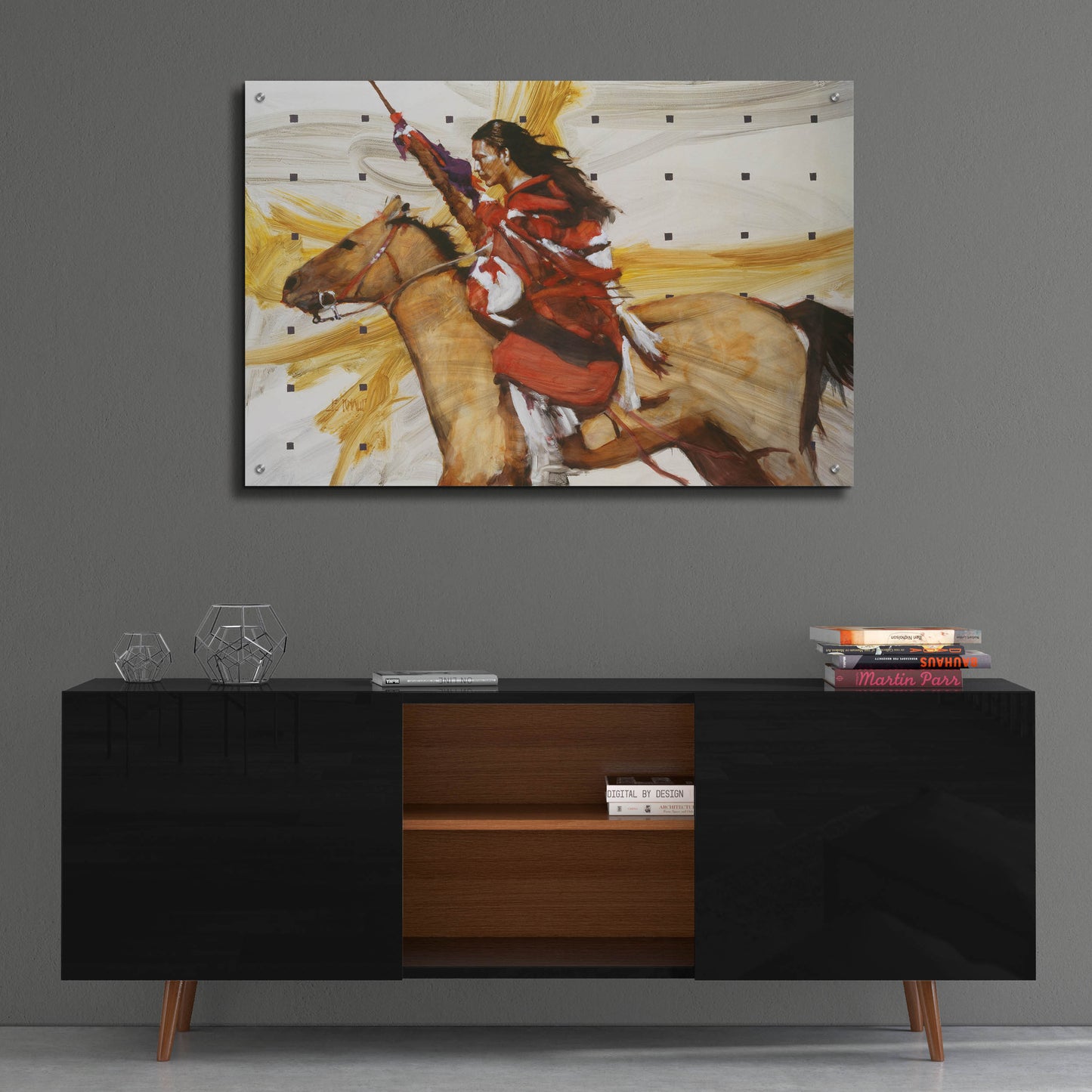 Epic Art 'Indian On Horseback' by J. E. Knauf, Acrylic Glass Wall Art,36x24