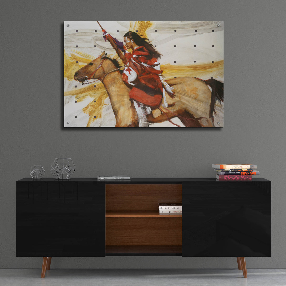 Epic Art 'Indian On Horseback' by J. E. Knauf, Acrylic Glass Wall Art,36x24