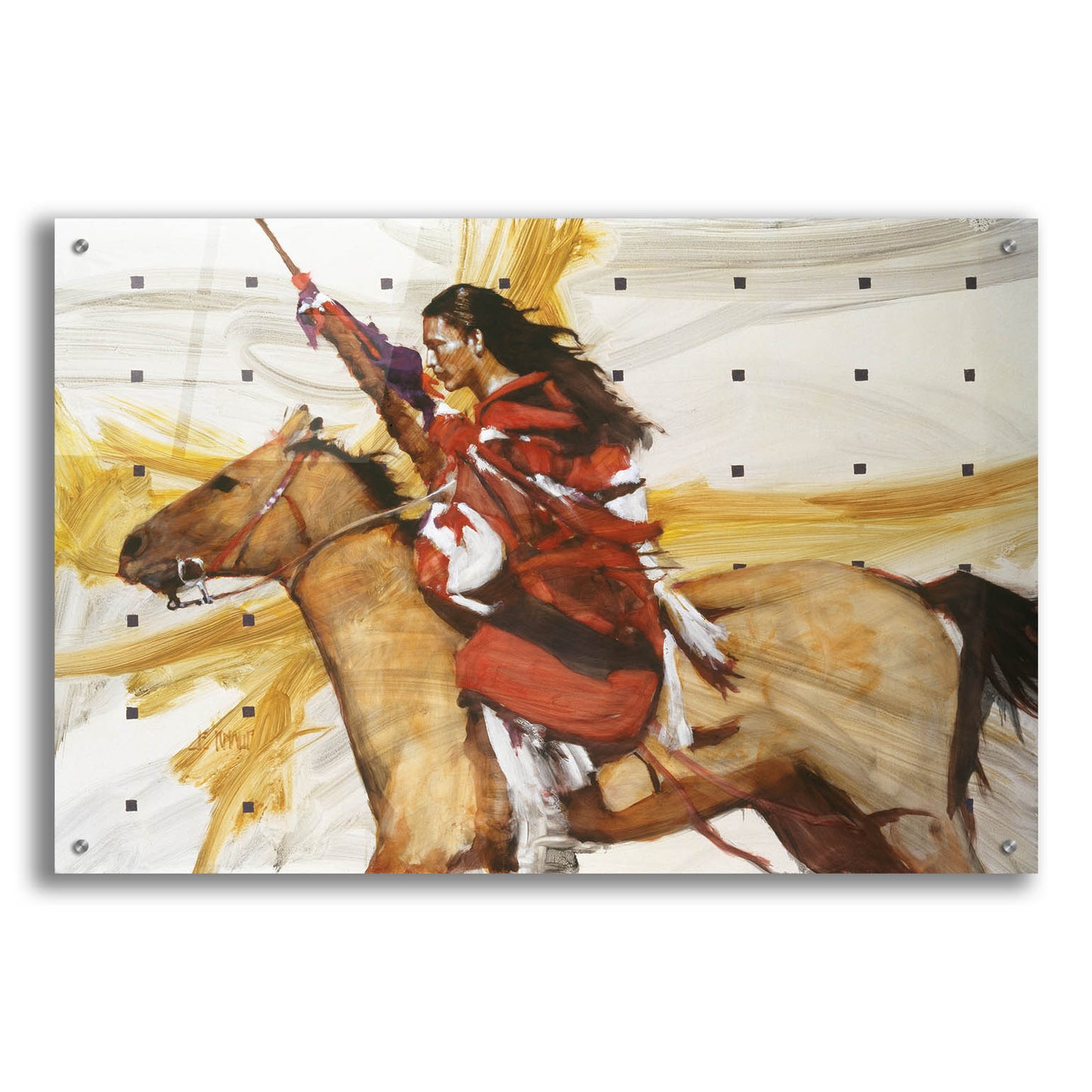 Epic Art 'Indian On Horseback' by J. E. Knauf, Acrylic Glass Wall Art,36x24