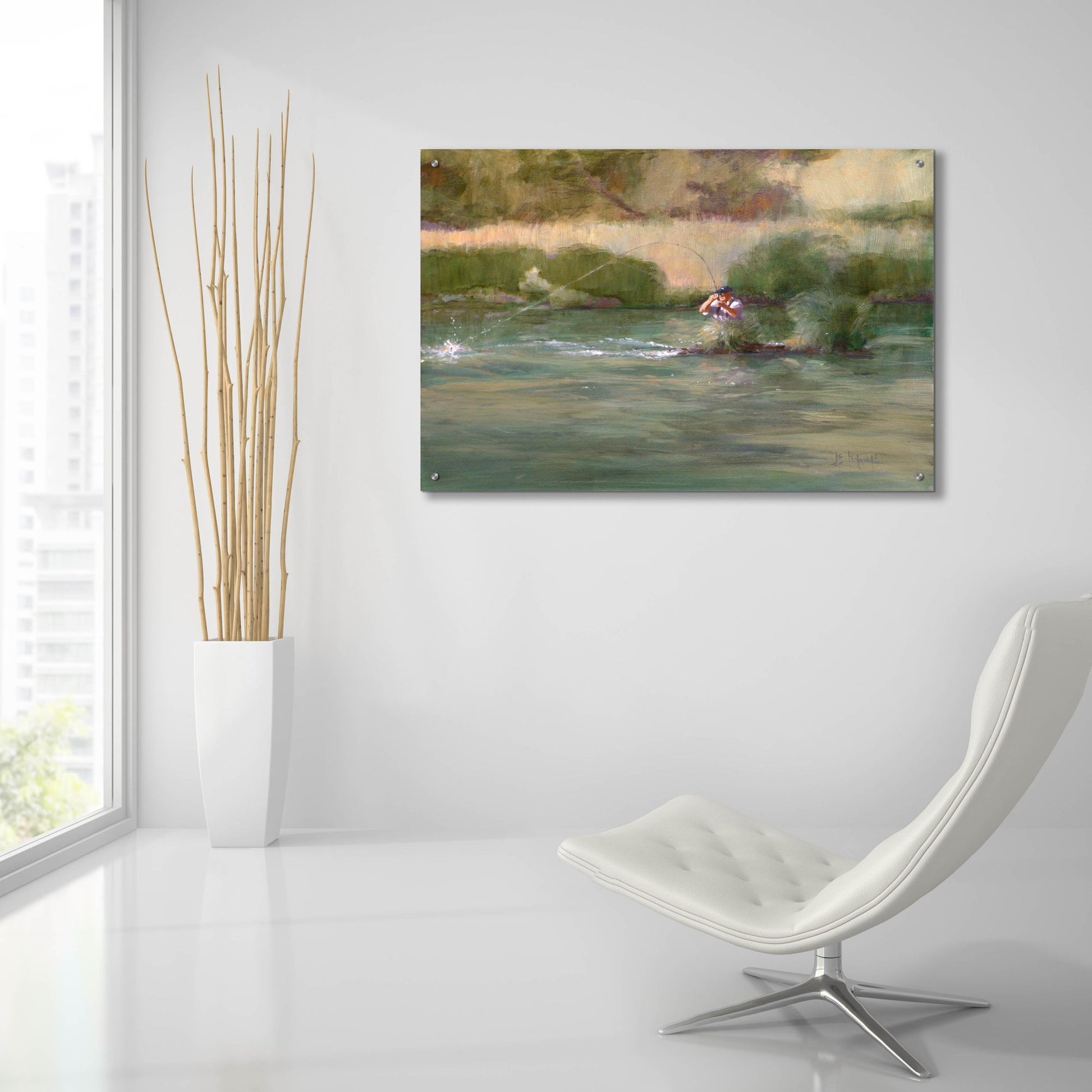 Epic Art 'Mike On The Deschutes' by J. E. Knauf, Acrylic Glass Wall Art,36x24