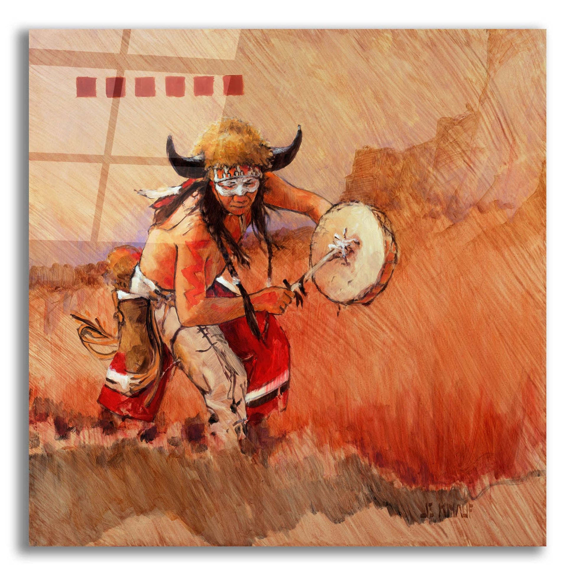 Epic Art 'Buffalo Dance' by J. E. Knauf, Acrylic Glass Wall Art,12x12