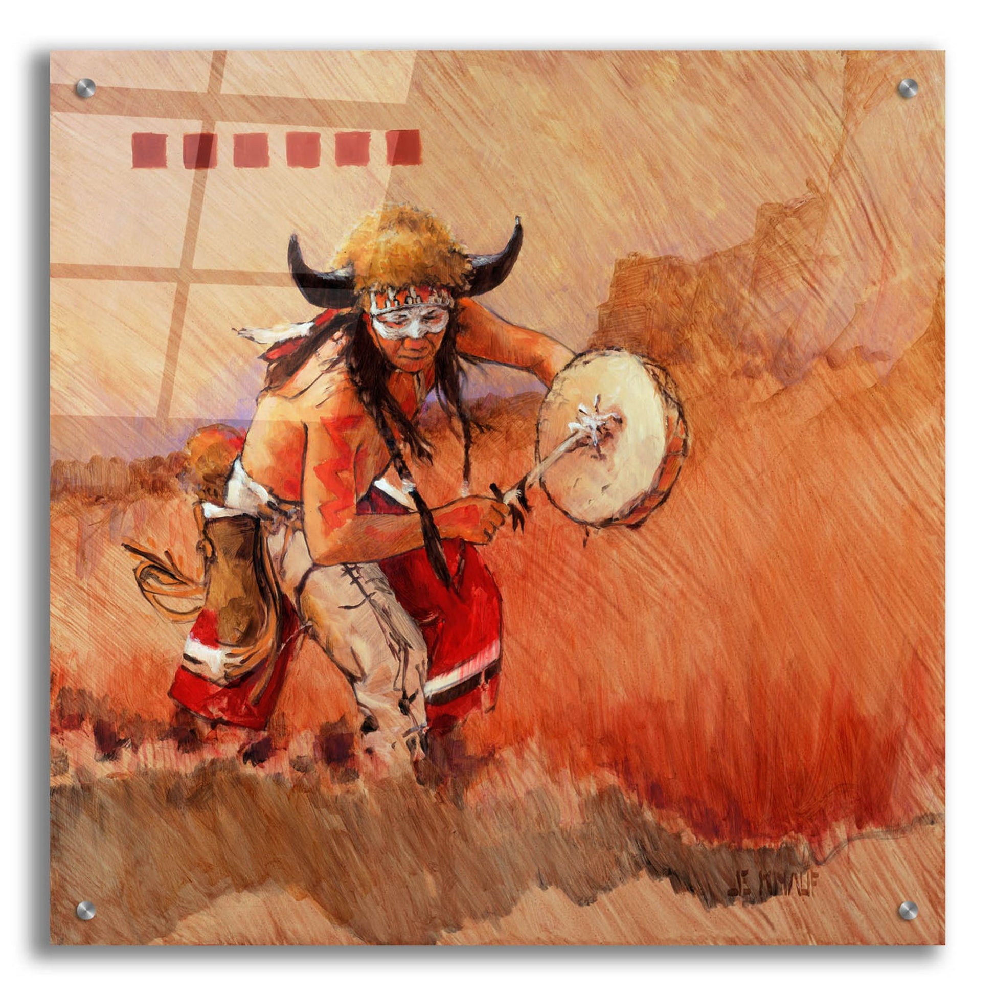 Epic Art 'Buffalo Dance' by J. E. Knauf, Acrylic Glass Wall Art,24x24