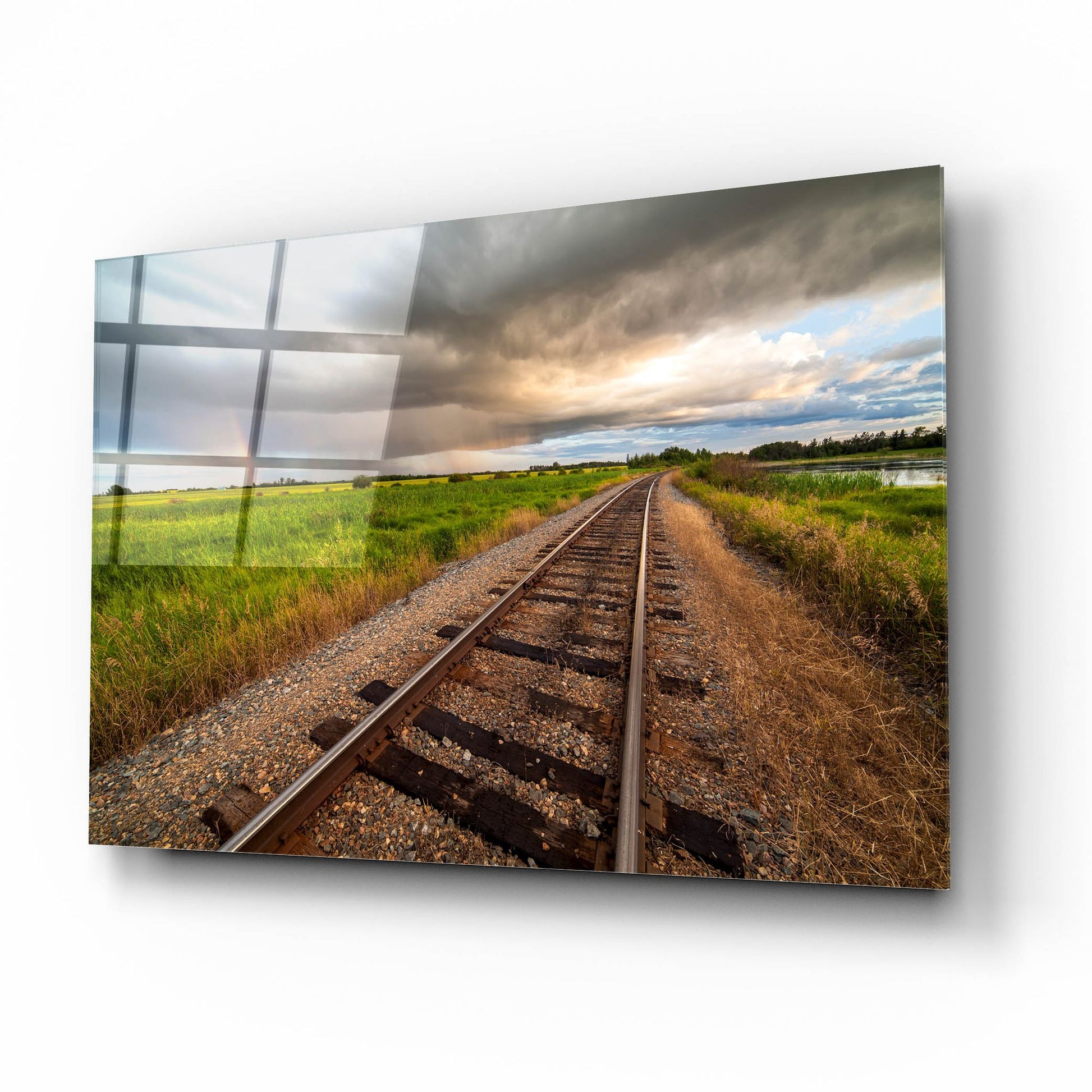 Epic Art 'Train Track Sunset 1' by Joe Reimer Photography, Acrylic Glass Wall Art,16x12