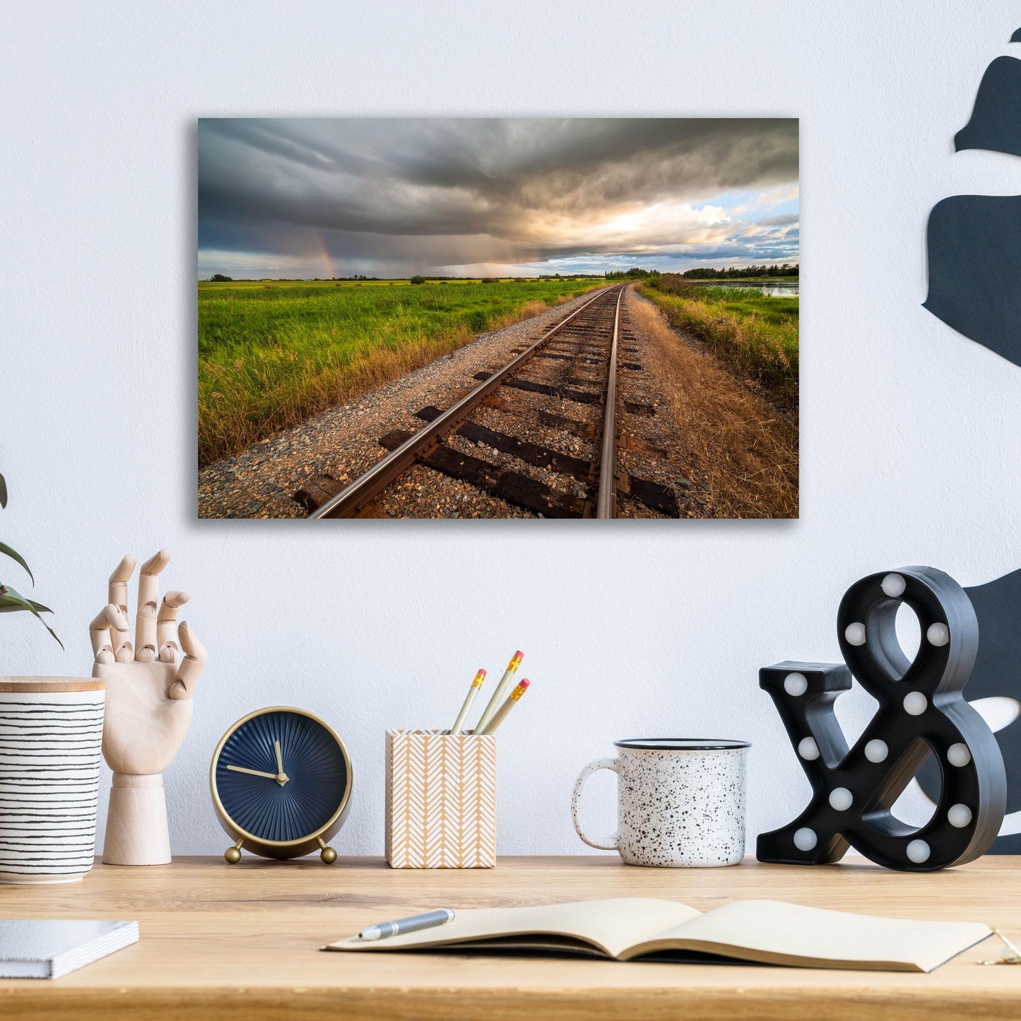 Epic Art 'Train Track Sunset 1' by Joe Reimer Photography, Acrylic Glass Wall Art,16x12