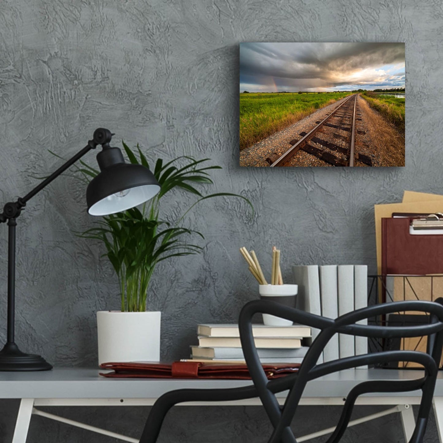 Epic Art 'Train Track Sunset 1' by Joe Reimer Photography, Acrylic Glass Wall Art,16x12