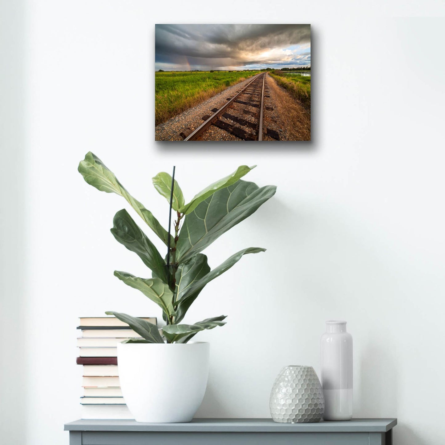 Epic Art 'Train Track Sunset 1' by Joe Reimer Photography, Acrylic Glass Wall Art,16x12