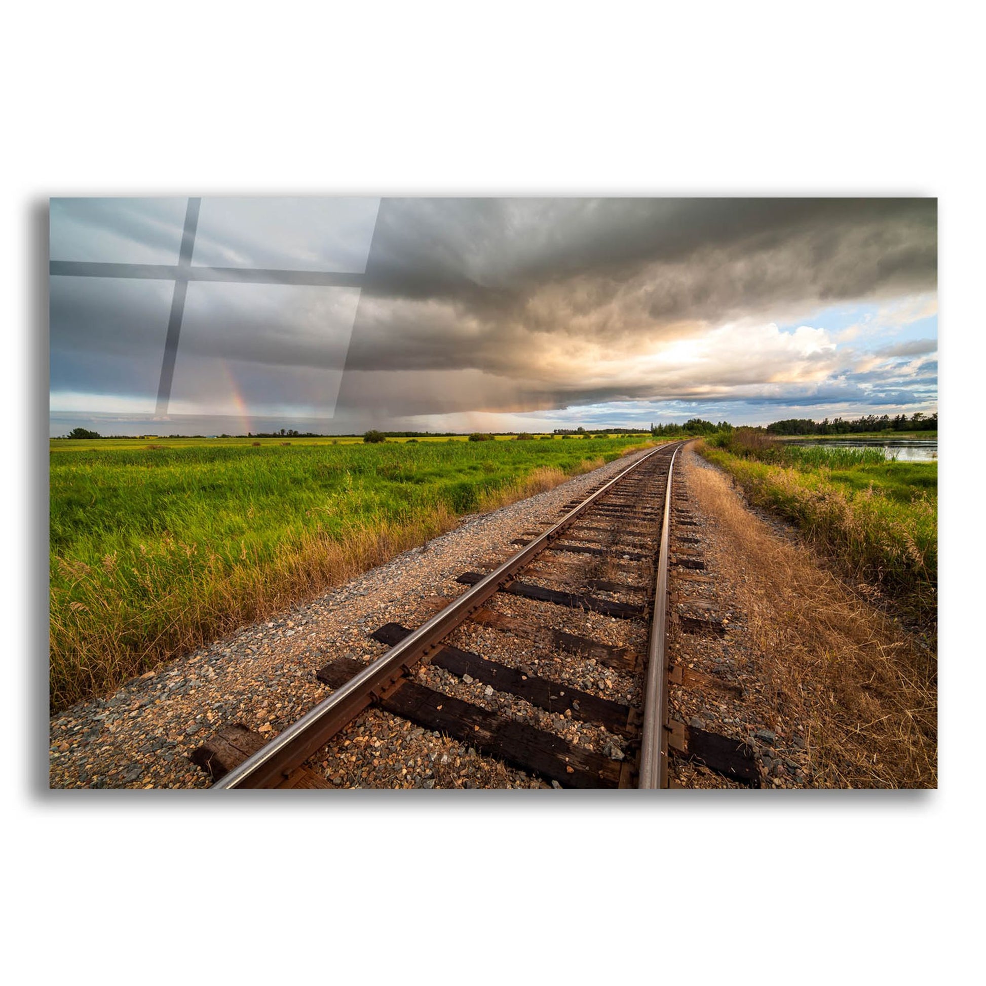 Epic Art 'Train Track Sunset 1' by Joe Reimer Photography, Acrylic Glass Wall Art,16x12