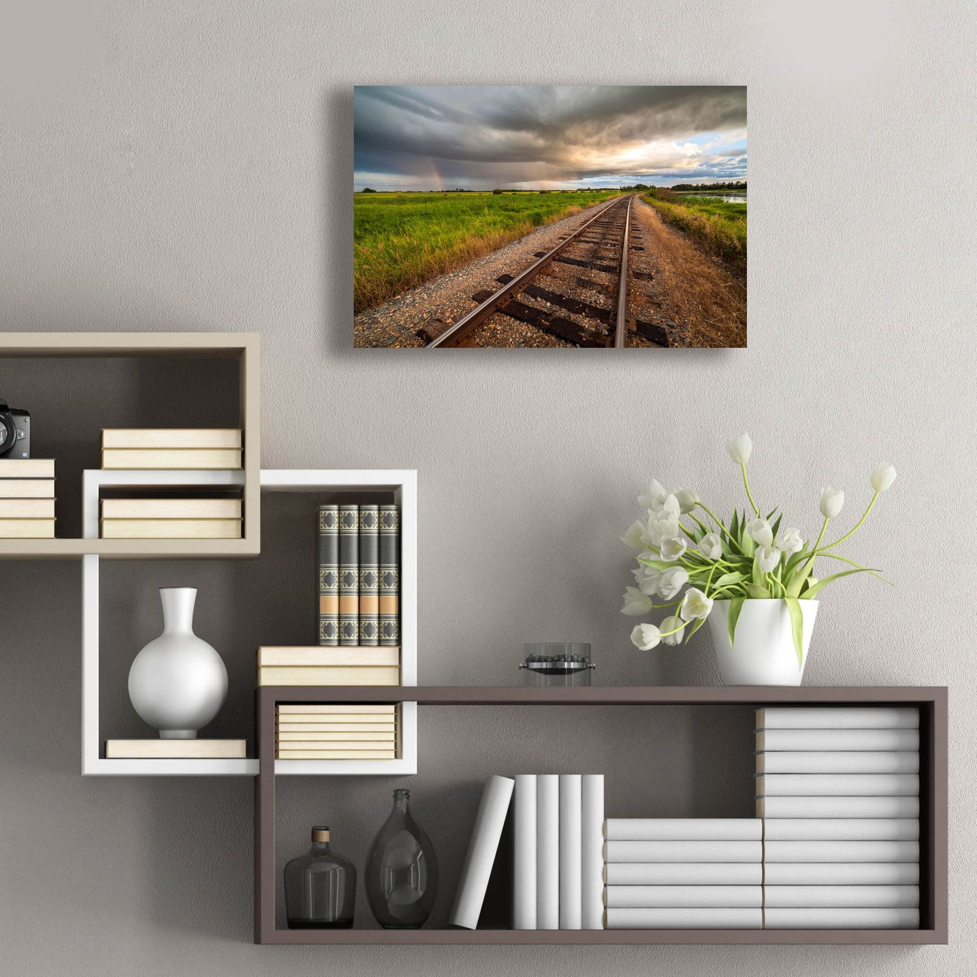 Epic Art 'Train Track Sunset 1' by Joe Reimer Photography, Acrylic Glass Wall Art,24x16