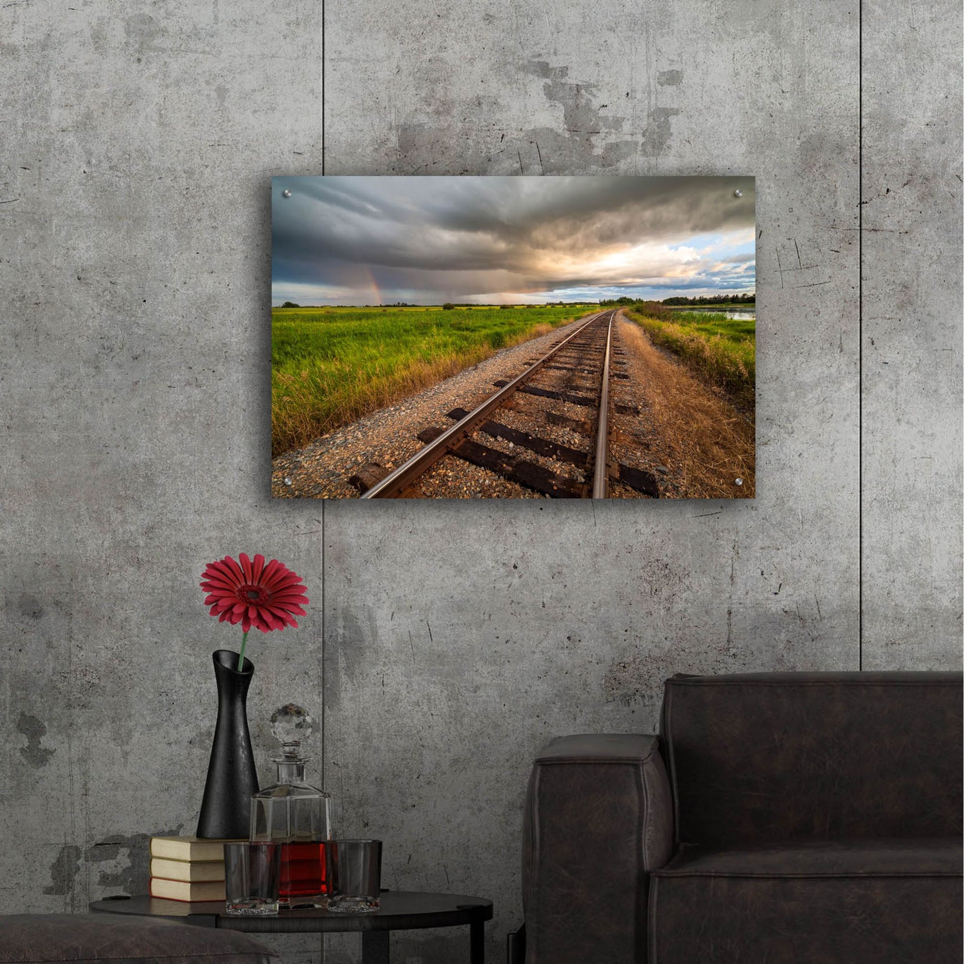 Epic Art 'Train Track Sunset 1' by Joe Reimer Photography, Acrylic Glass Wall Art,36x24